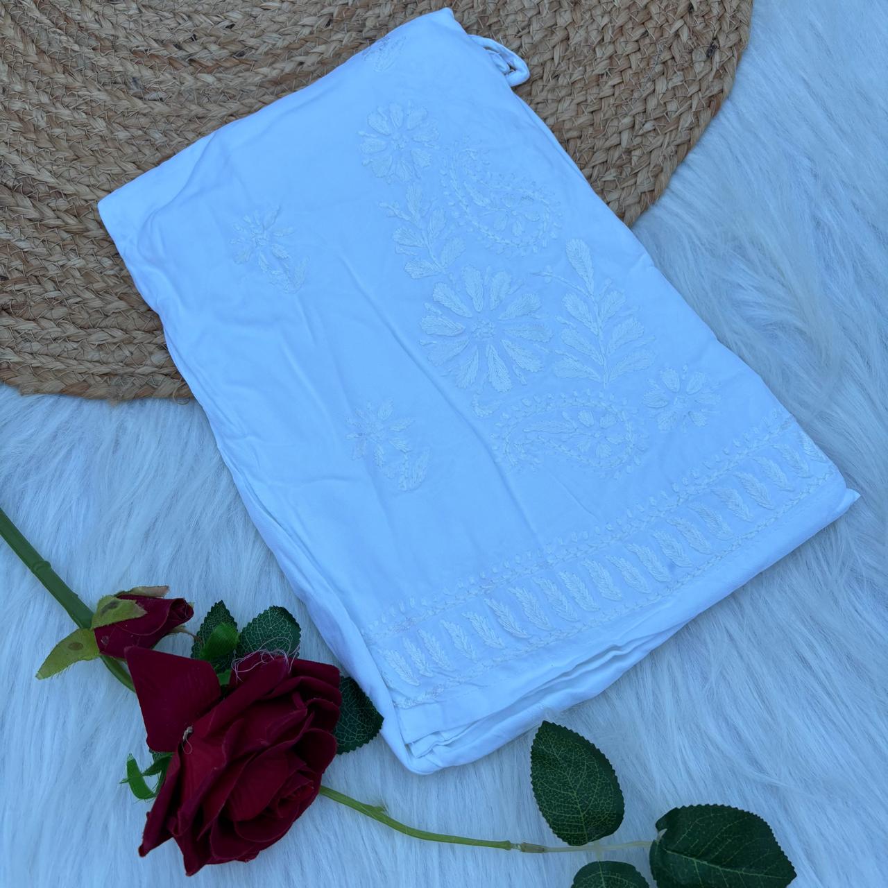 Maheen Soft Rayon Chikankari Plazo - White Color