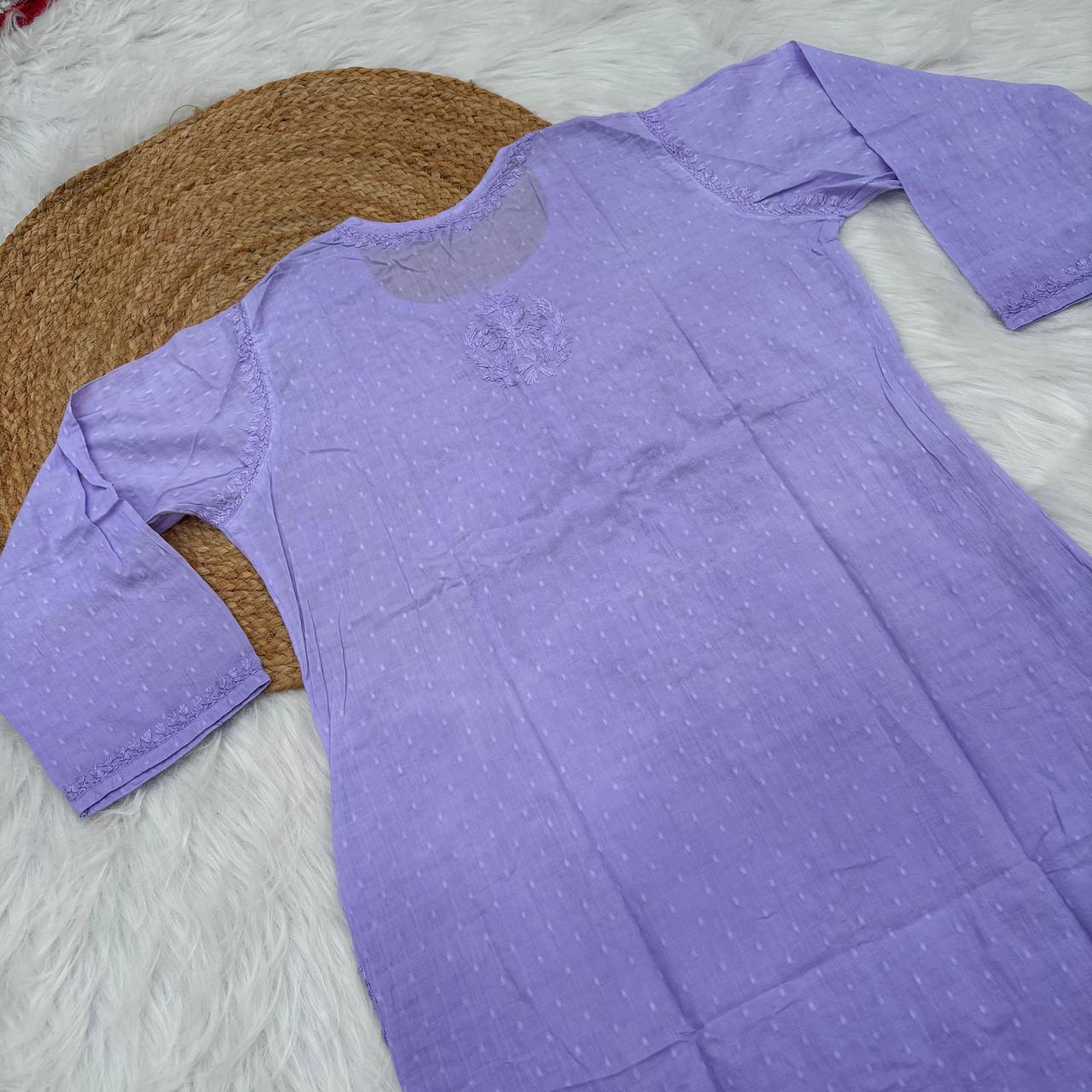 Farah Ombre Shaded Dobby Cotton Chikankari Kurti - Purple colour