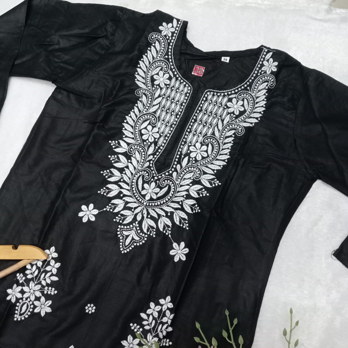 Rayon Chikankari Machine Work Kurti Plazo Set- Black Colour - Chikankaar