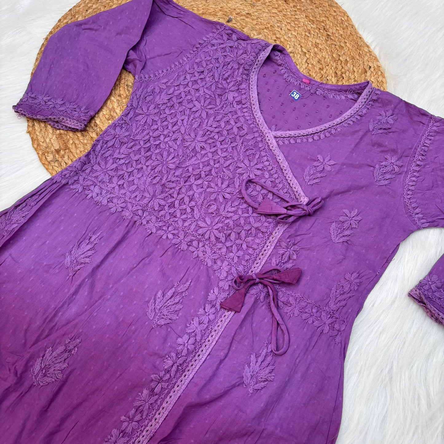 Shazia Ombre Shaded Dobby Cotton Chikankari Angarakha - Wine Colour