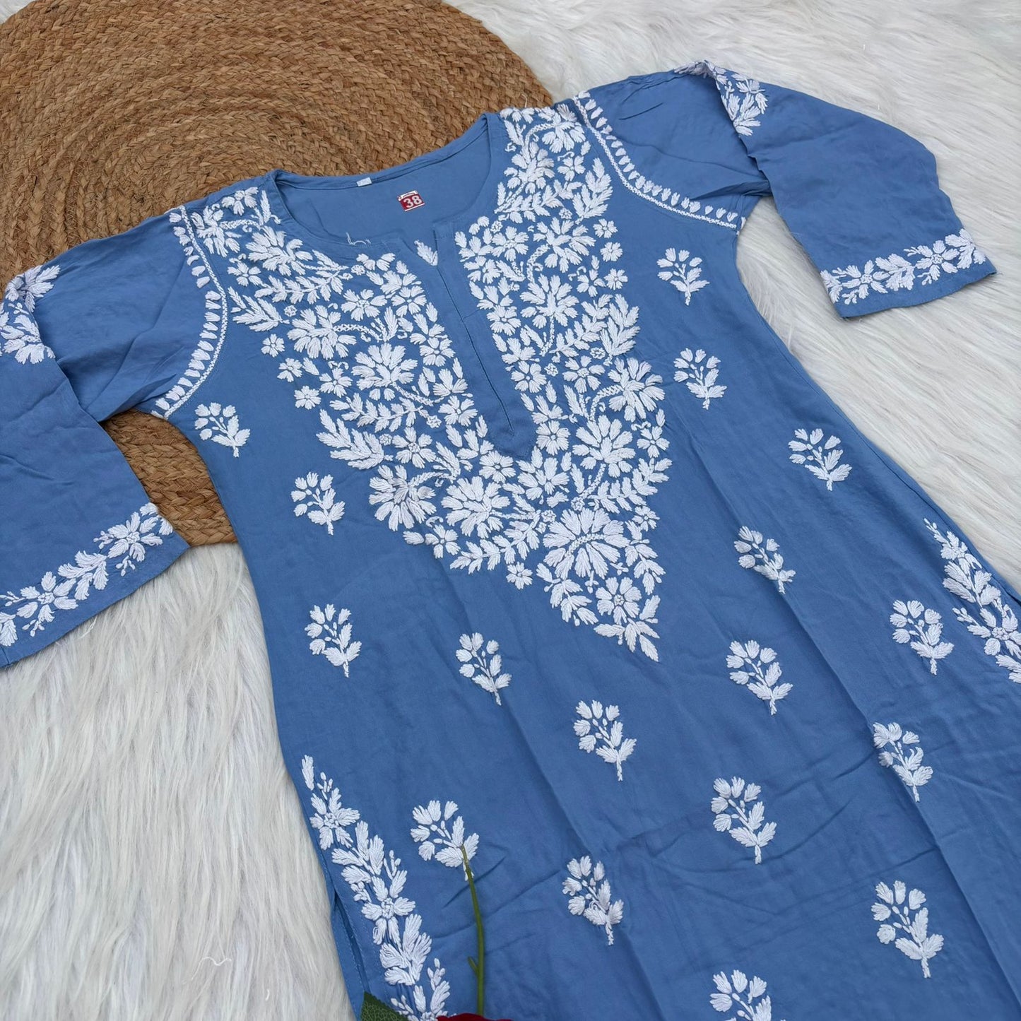 Maysa Soft Rayon Chikankari Kurti - Blue Colour