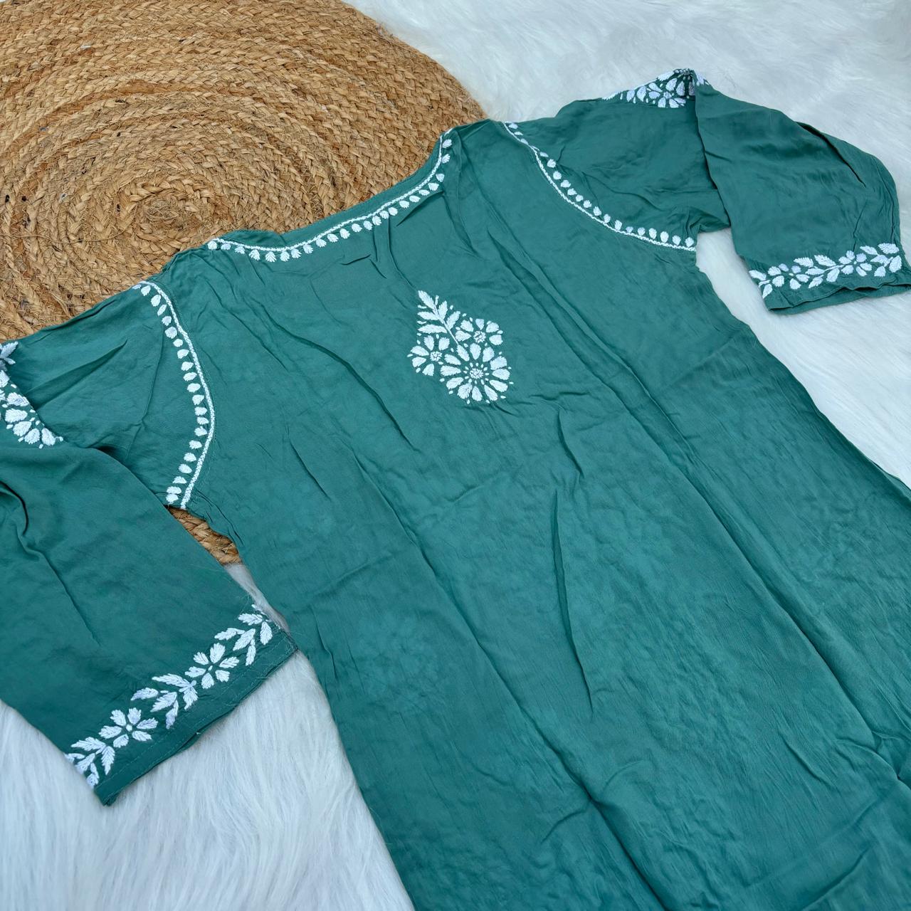 Avneet Kaur Inspired Modal Chikankari Kurti - Pista colour - Chikankaar