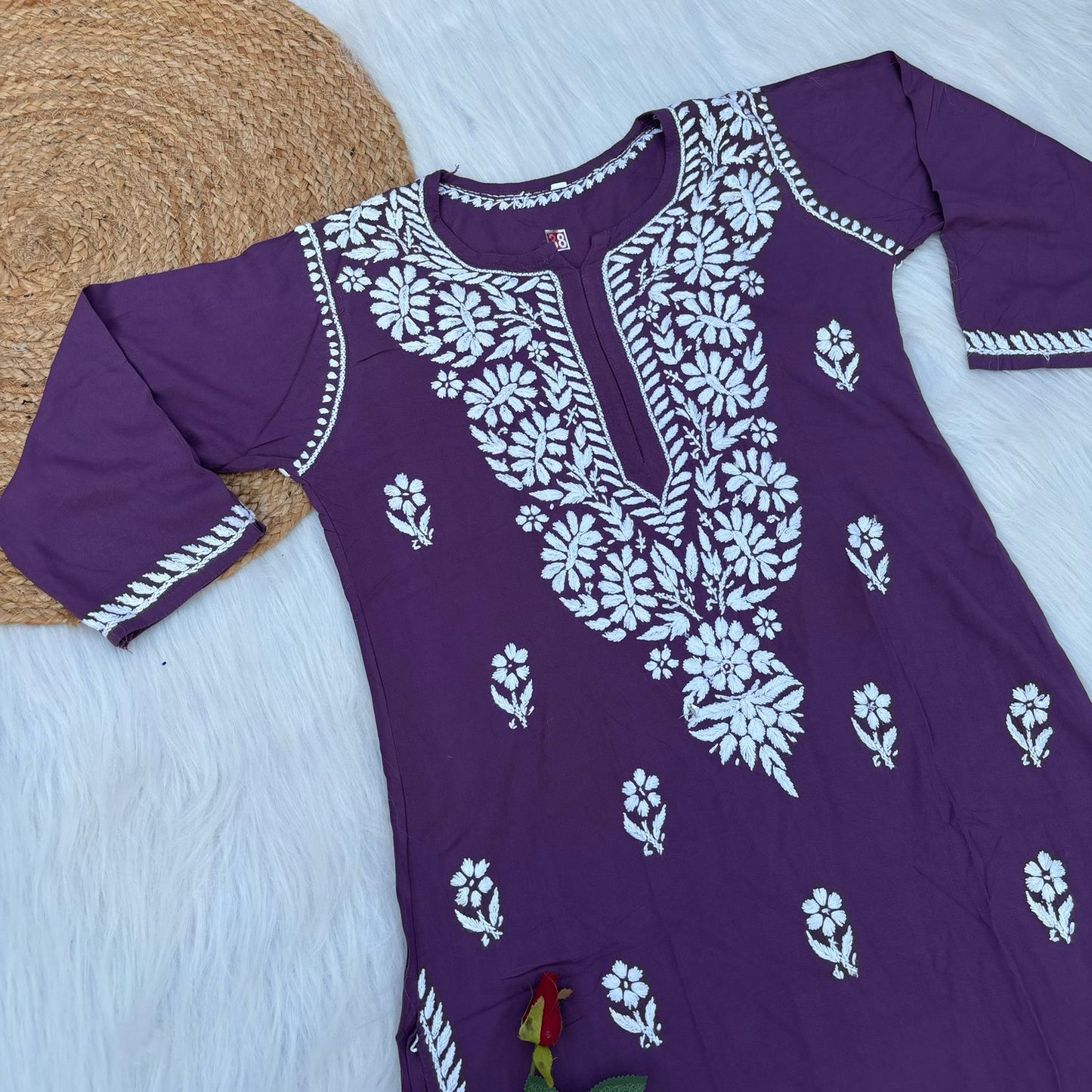 Hiba Soft Rayon Chikankari Kurti - Violet Colour - Chikankaar