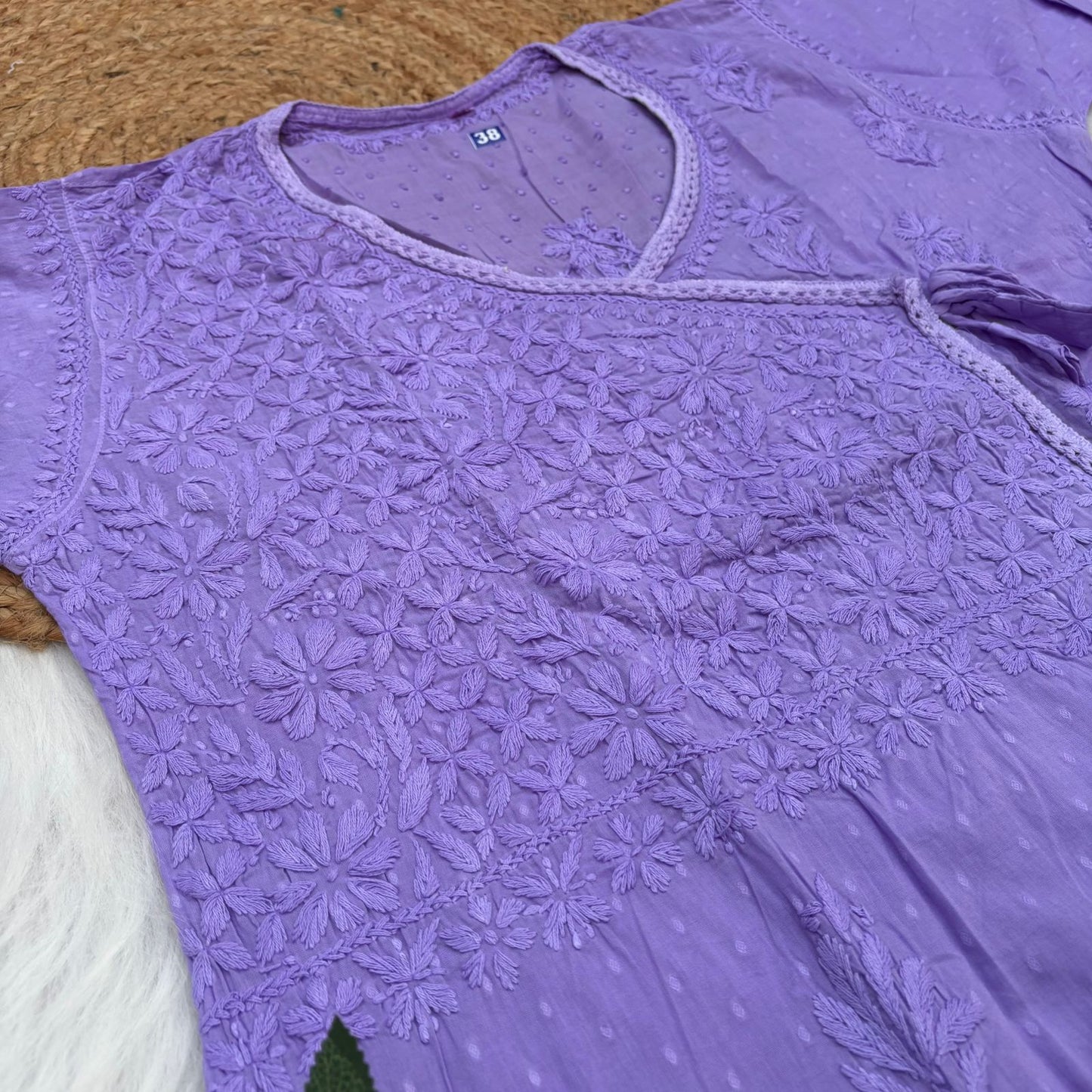 Shazia Ombre Shaded Dobby Cotton Chikankari Angarakha - Purple Colour