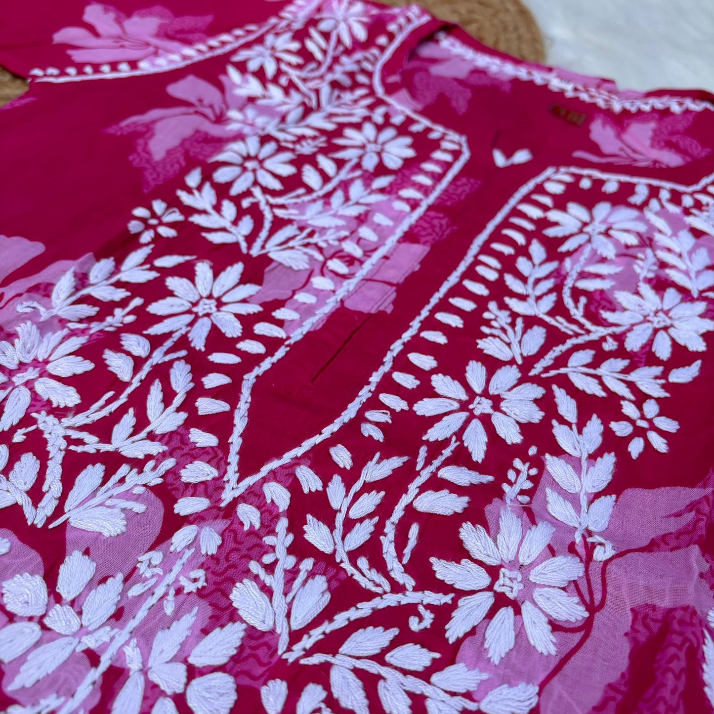 Suhana Khan Inspired Pure Mulmul Chikankari Kurti- Pink Colour - Chikankaar