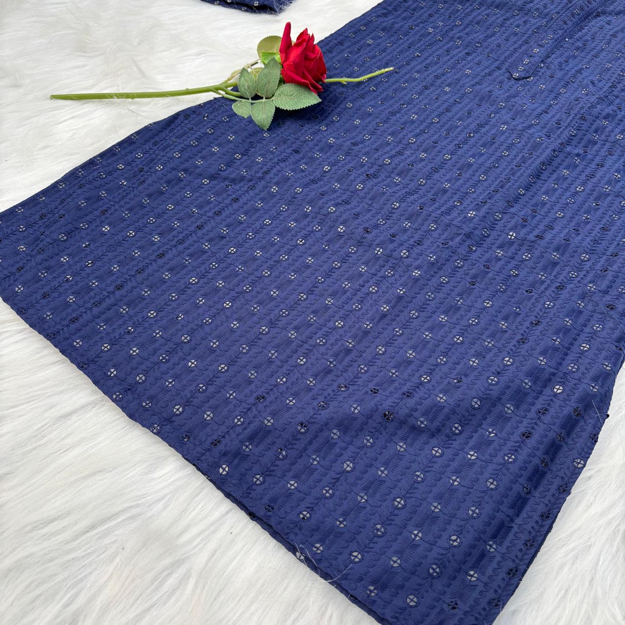 Ayaan Mens Cotton Chikankari Kurta - Blue colour