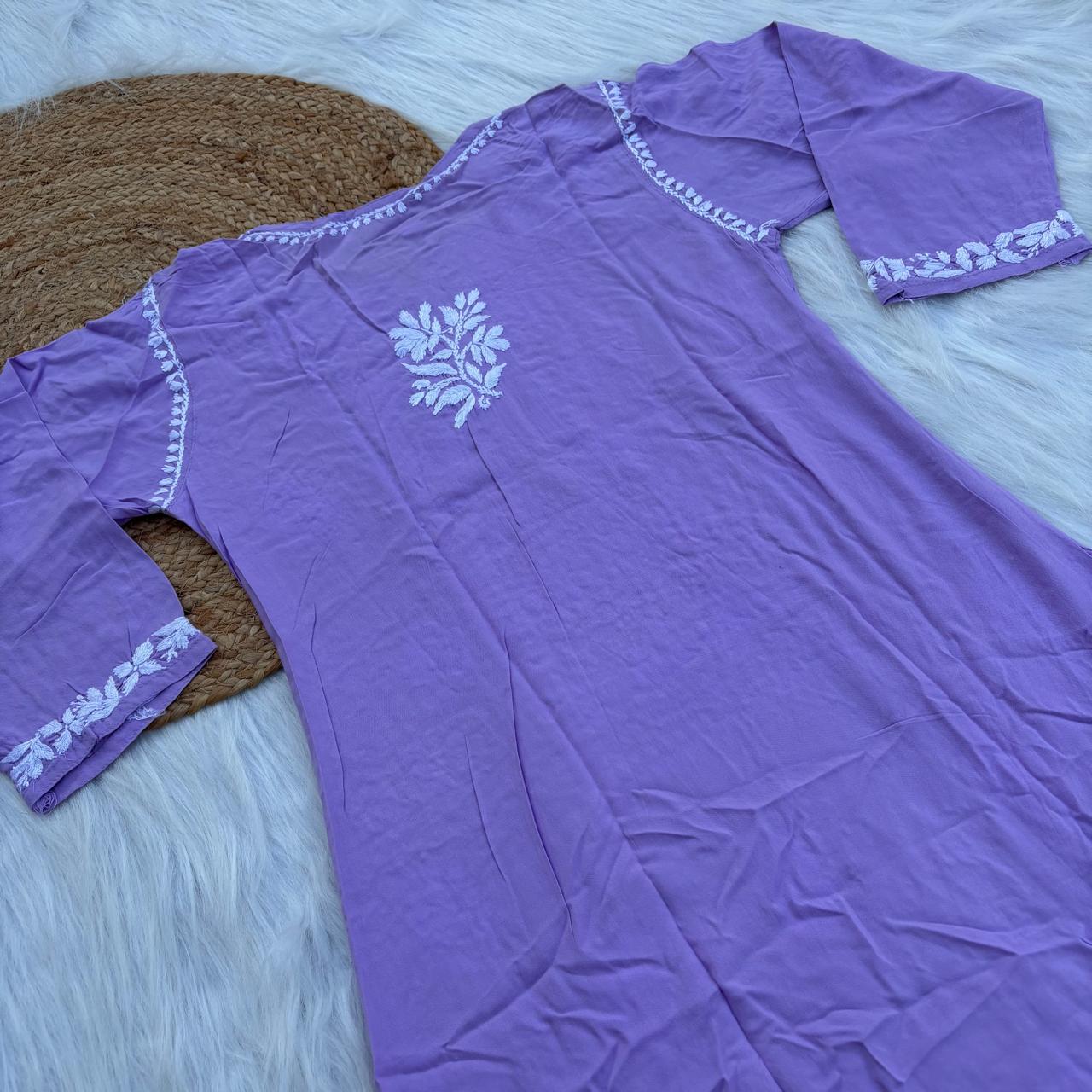 Soft Rayon Chikankari Kurti - Purple Colour
