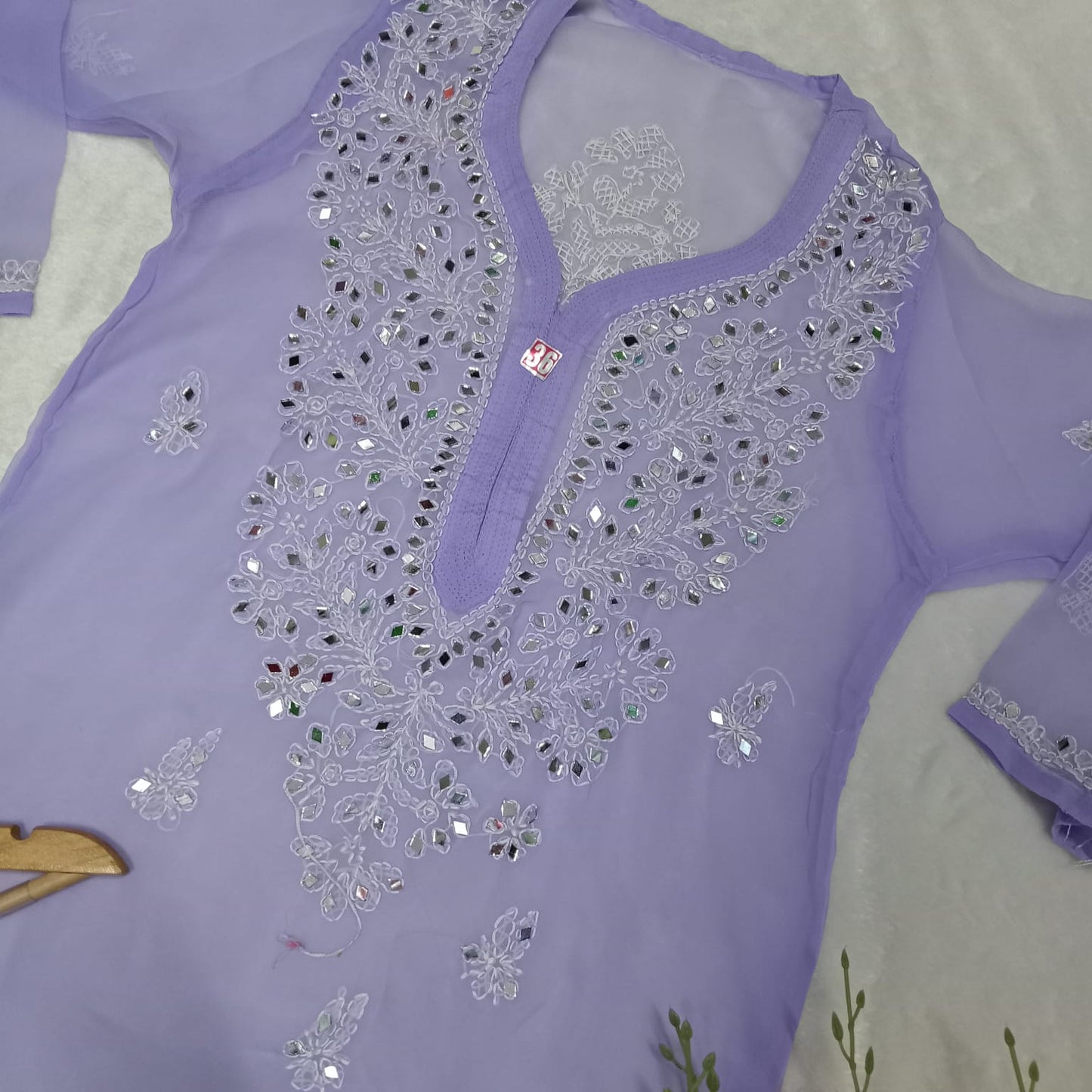 Georgette Mirror Work Chikankari Kurti With Inner -Purple Colour - Chikankaar