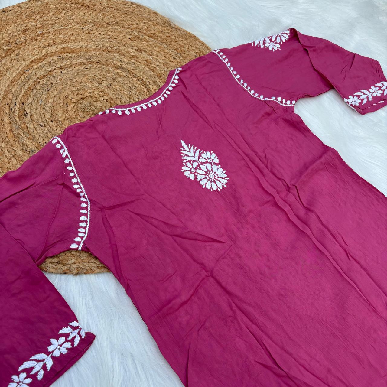 Avneet Kaur Inspired Modal Chikankari Kurti - Rani colour - Chikankaar