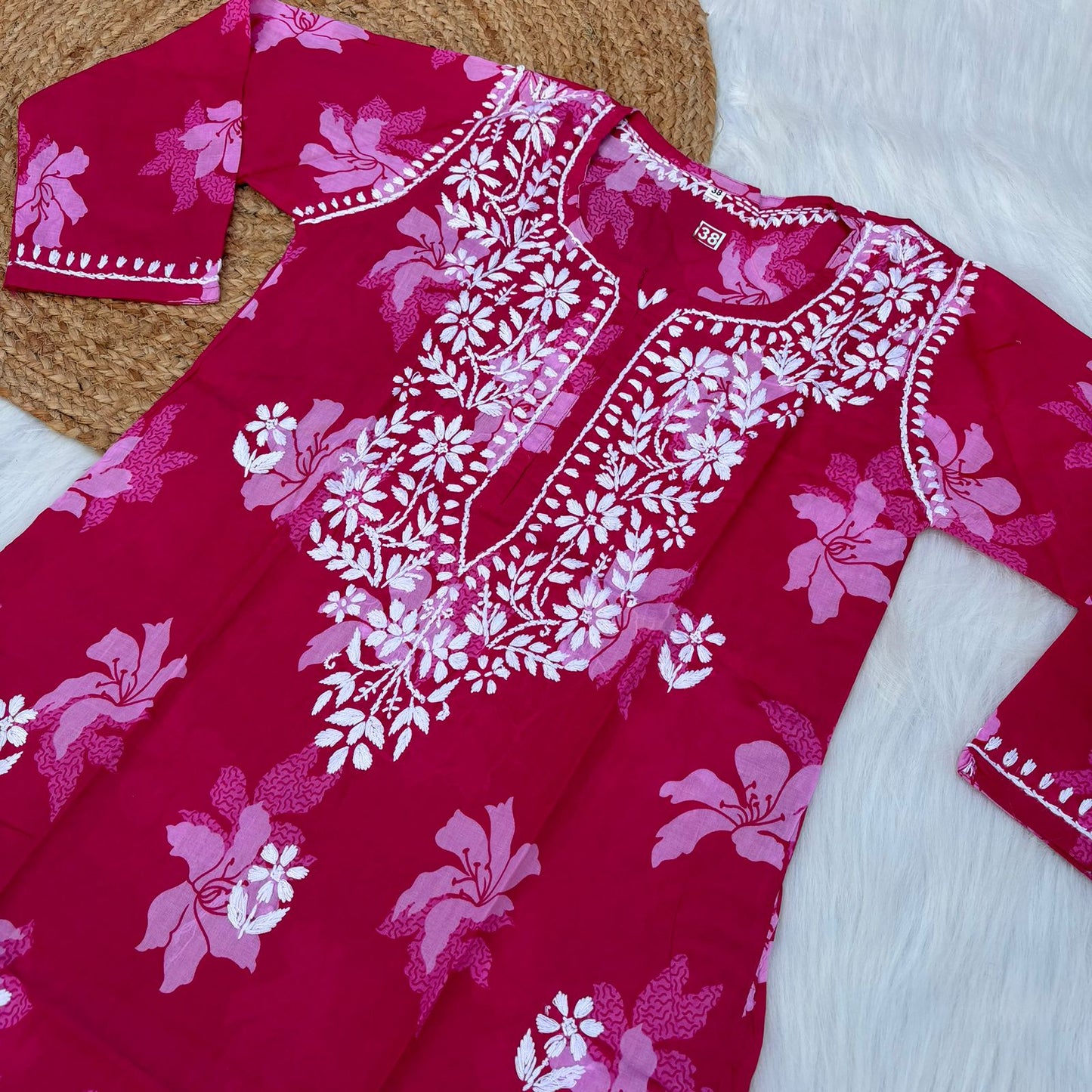 Suhana Khan Inspired Pure Mulmul Chikankari Kurti- Pink Colour - Chikankaar
