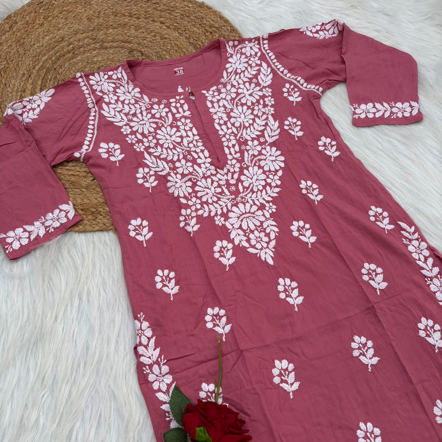 Maysa Soft Rayon Chikankari Kurti - Gazri Colour