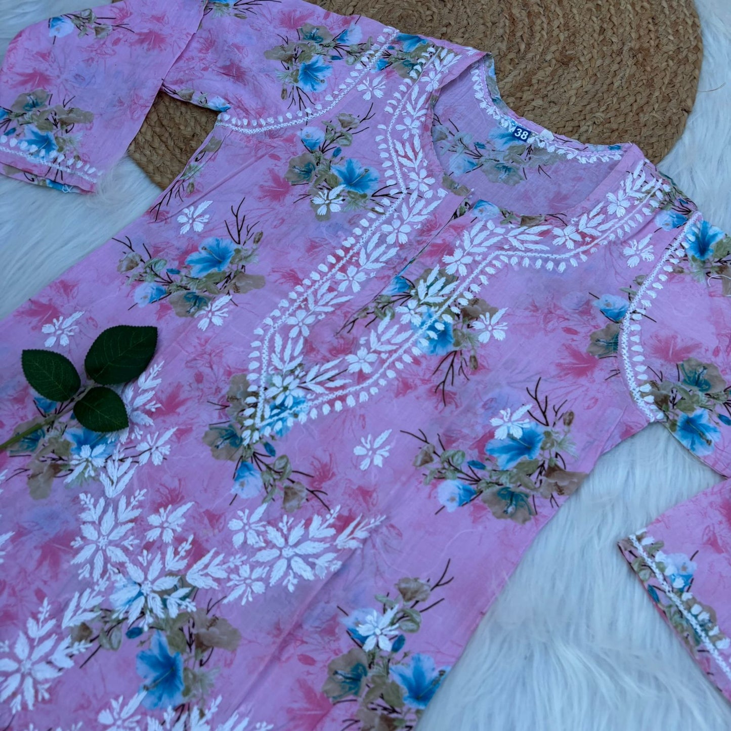 Rasha Pure Mulmul Chikankari Kurti - Pink Color
