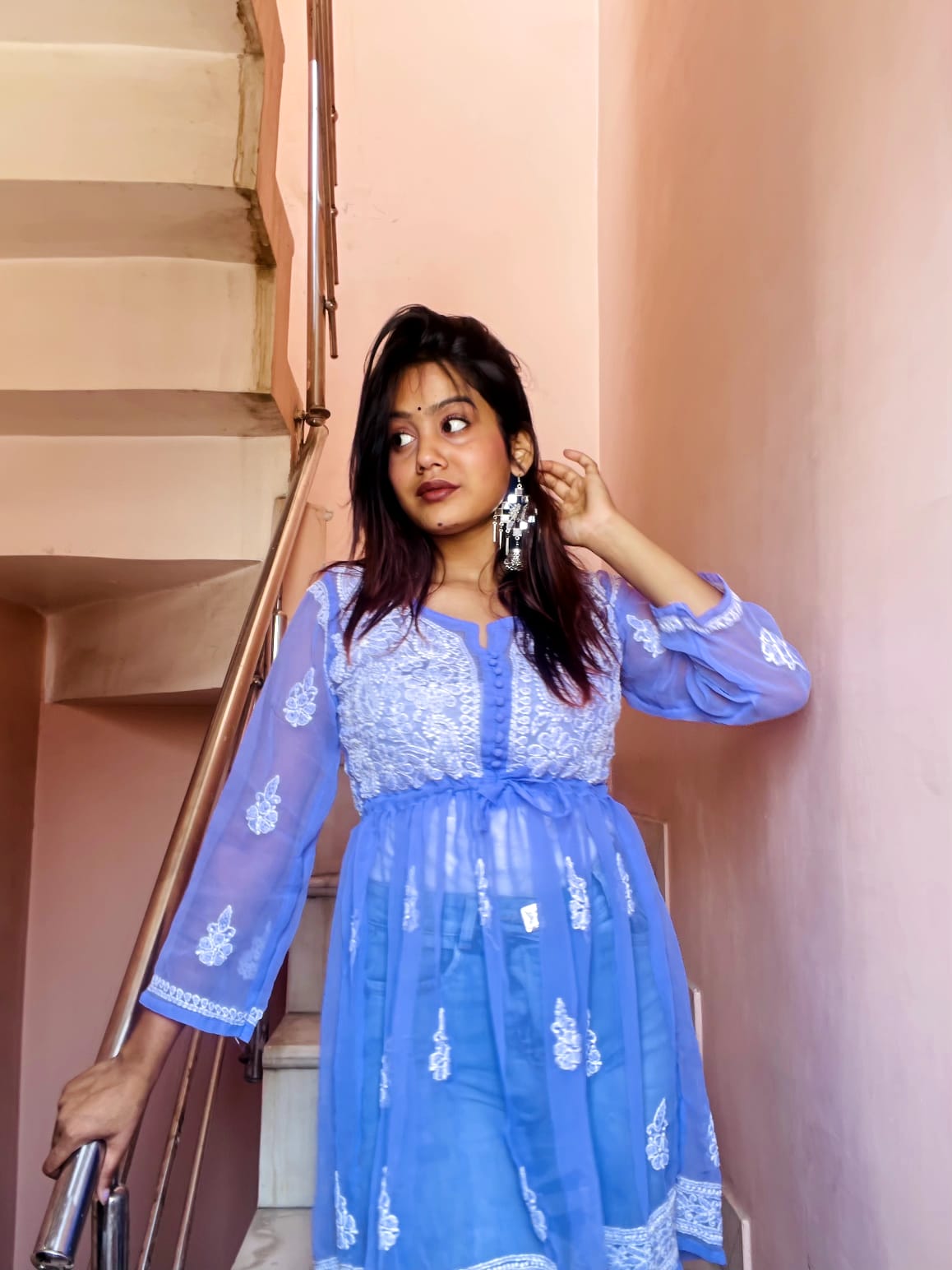 Chikankari Georgette Short Gown With Dori Purple Colour - Chikankaar
