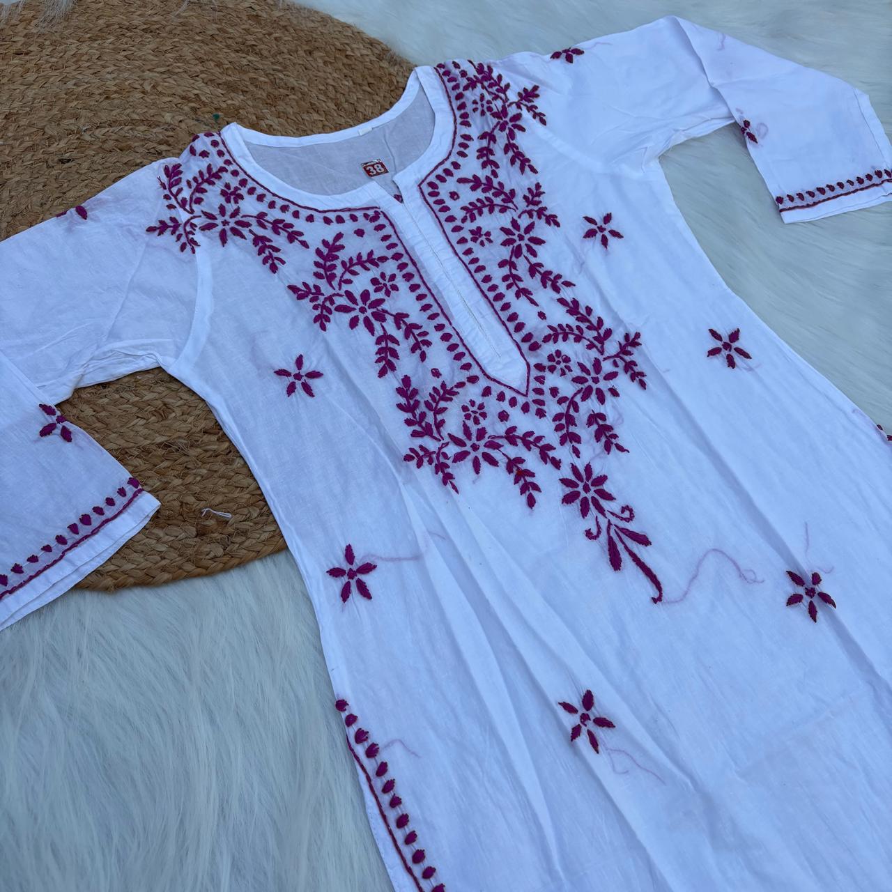 Shraddha Kapoor inspired Pure Cotton Chikankari Kurti - Mauve Colour - Chikankaar