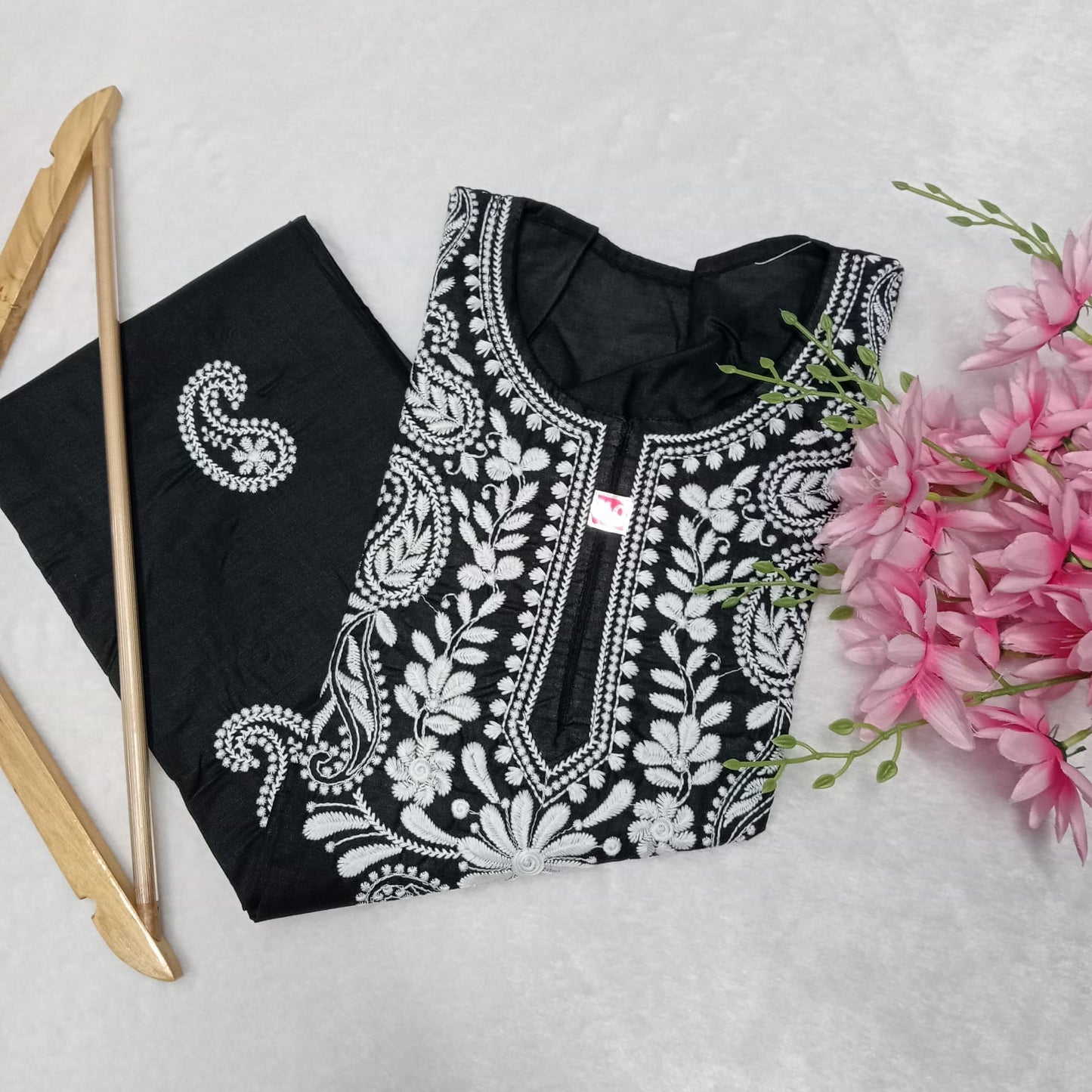 Cotton Machine Work Chikankari Kurti - Black Colour - Chikankaar