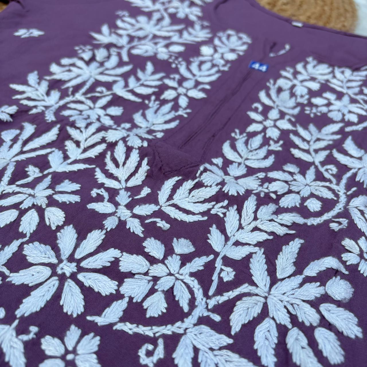 Jannat Soft Rayon Chikankari Kurti Plazo Set - Mauve colour - Chikankaar