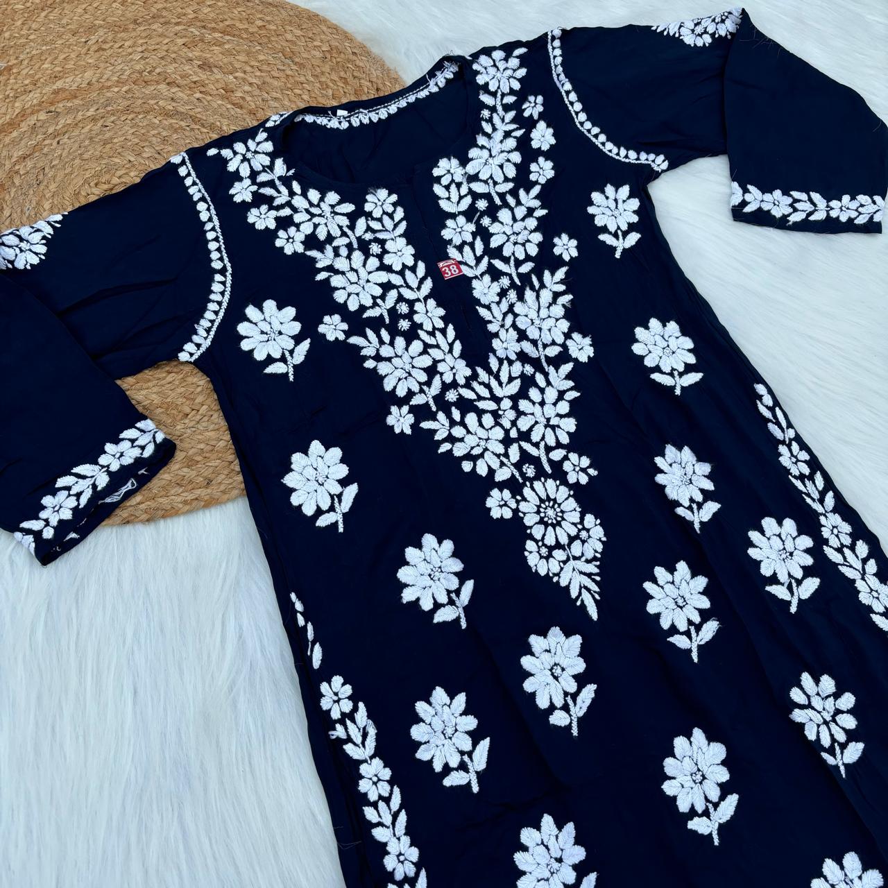 Avneet Kaur Inspired Modal Chikankari Kurti - Navy Blue colour - Chikankaar