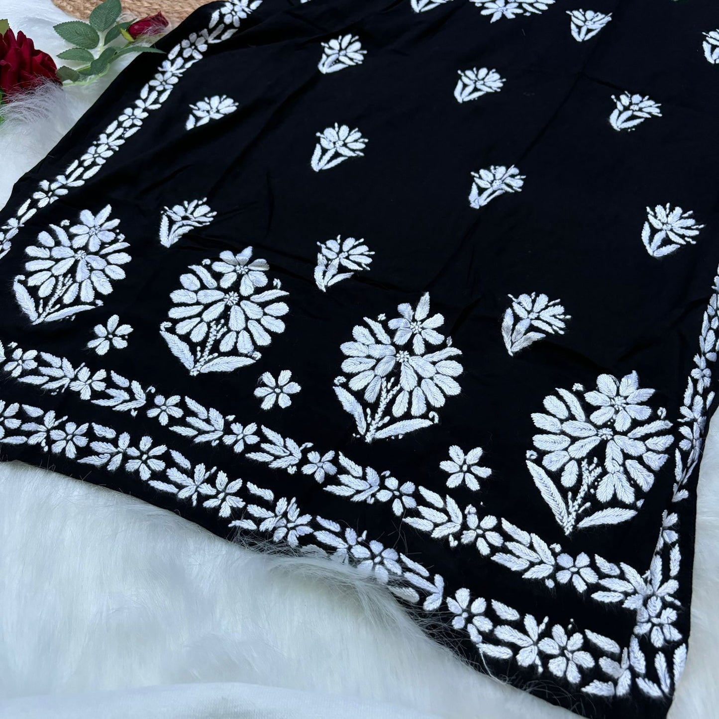 Avneet Kaur Inspired Modal Chikankari Kurti -Black colour - Chikankaar