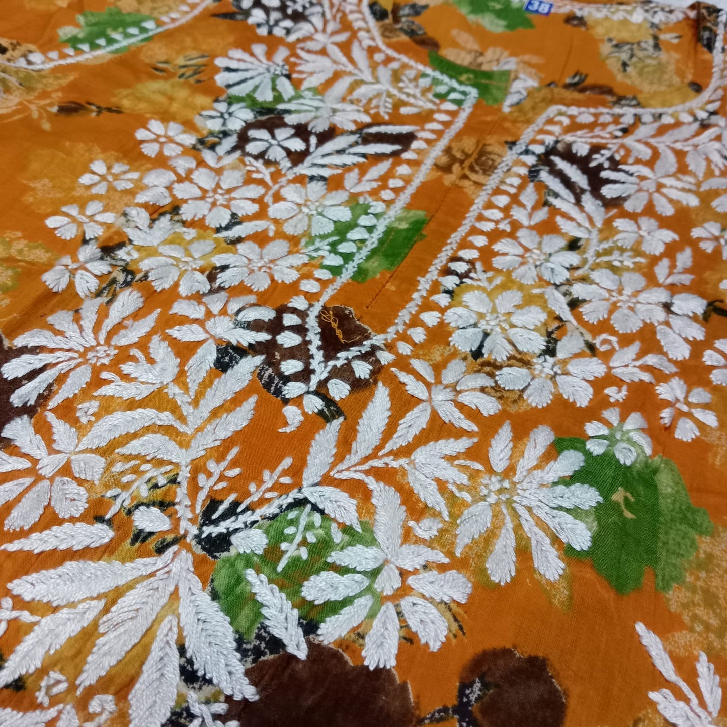 Dhanashree Inspired Mulmul Floral Printed Chikankari Handwork Kurti - Mustard Colour - Chikankaar