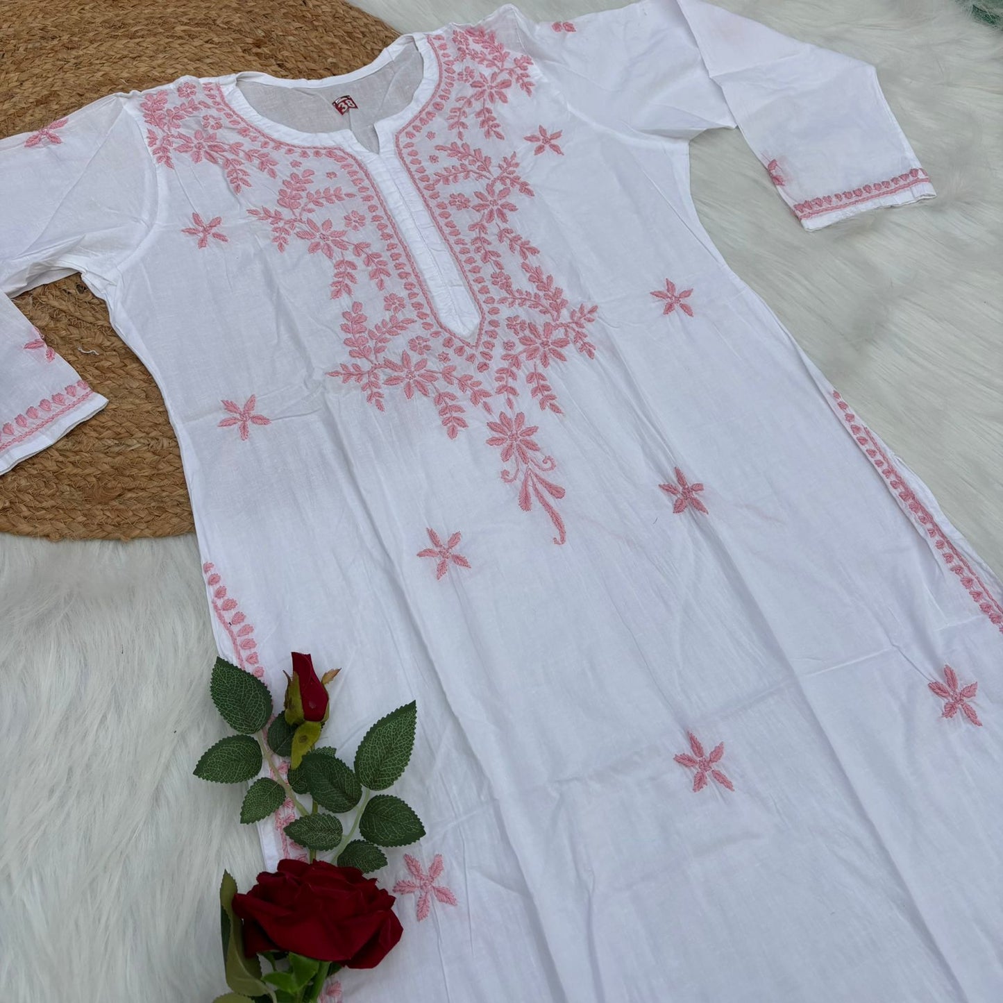 Shraddha Kapoor inspired Pure Cotton Chikankari Kurti - Baby Pink Colour - Chikankaar
