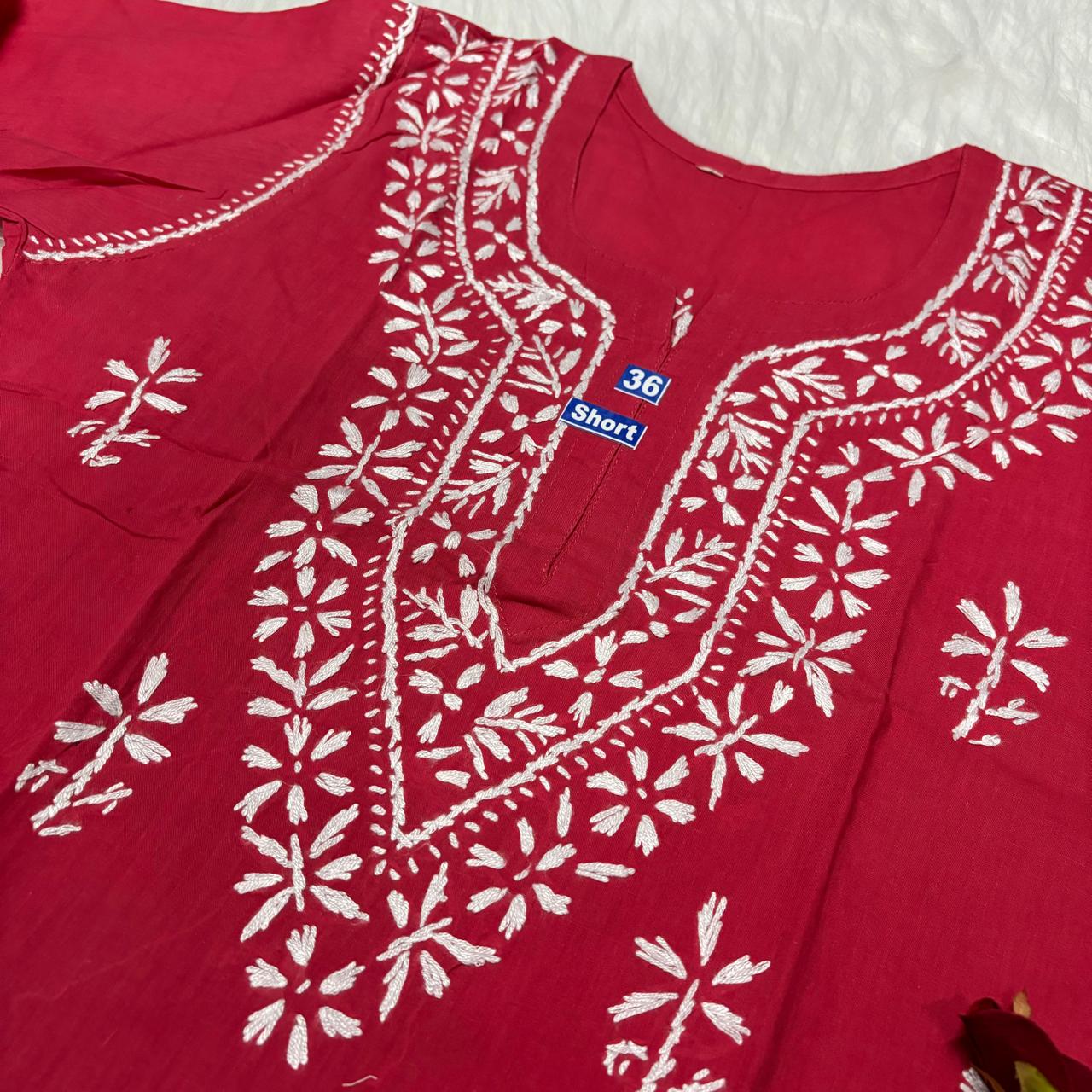 Ziya Pure Cotton Chikankari Short Top -Gazri Colour - Chikankaar