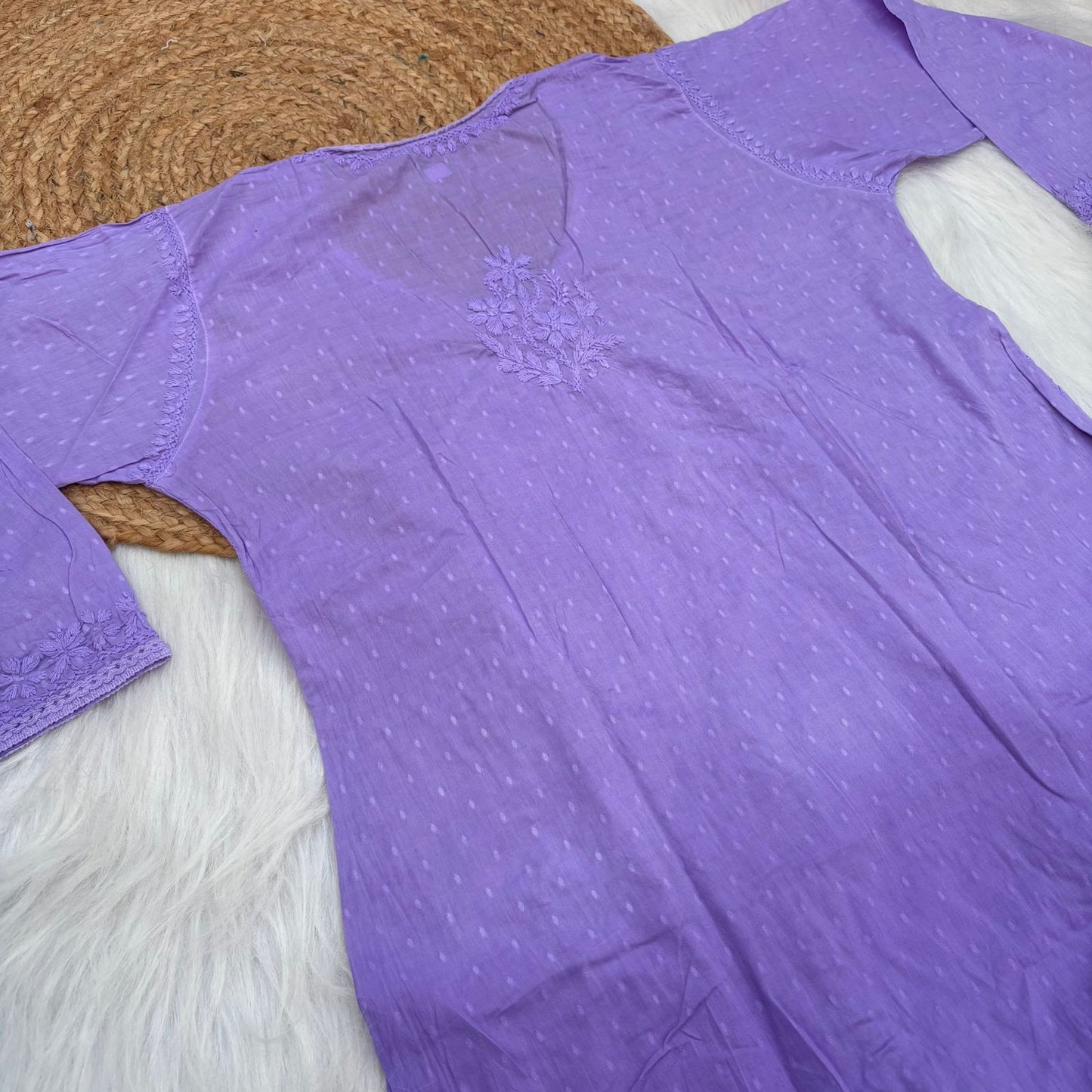 Shazia Ombre Shaded Dobby Cotton Chikankari Angarakha - Purple Colour
