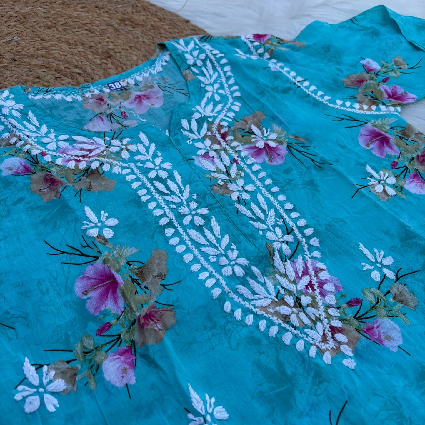 Rasha Pure Mulmul Chikankari Kurti - Sea Green Colour