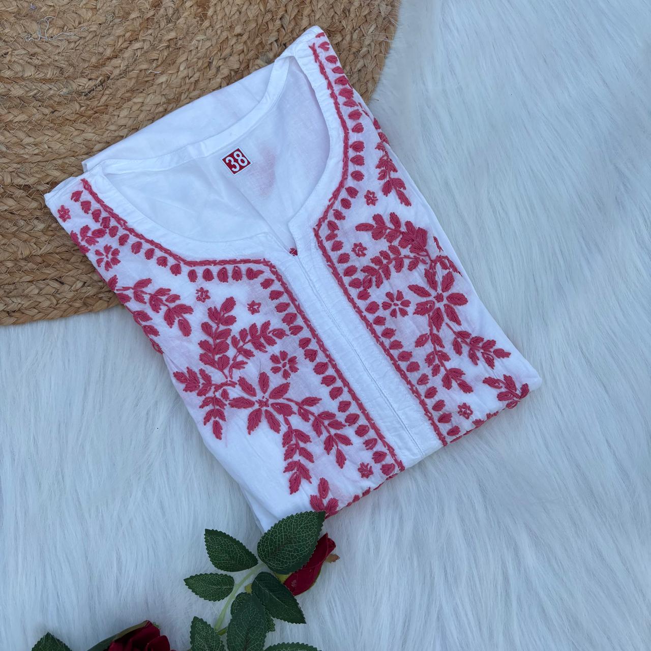Shraddha Kapoor inspired Pure Cotton Chikankari Kurti - Pink Colour - Chikankaar