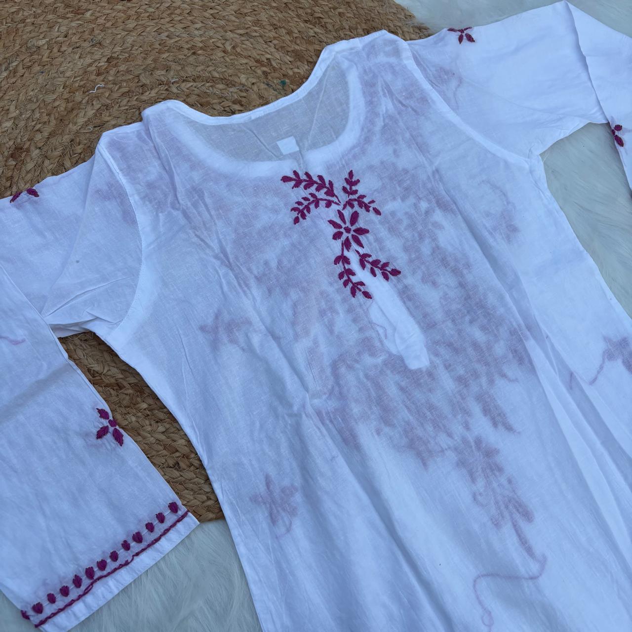 Shraddha Kapoor inspired Pure Cotton Chikankari Kurti - Mauve Colour - Chikankaar