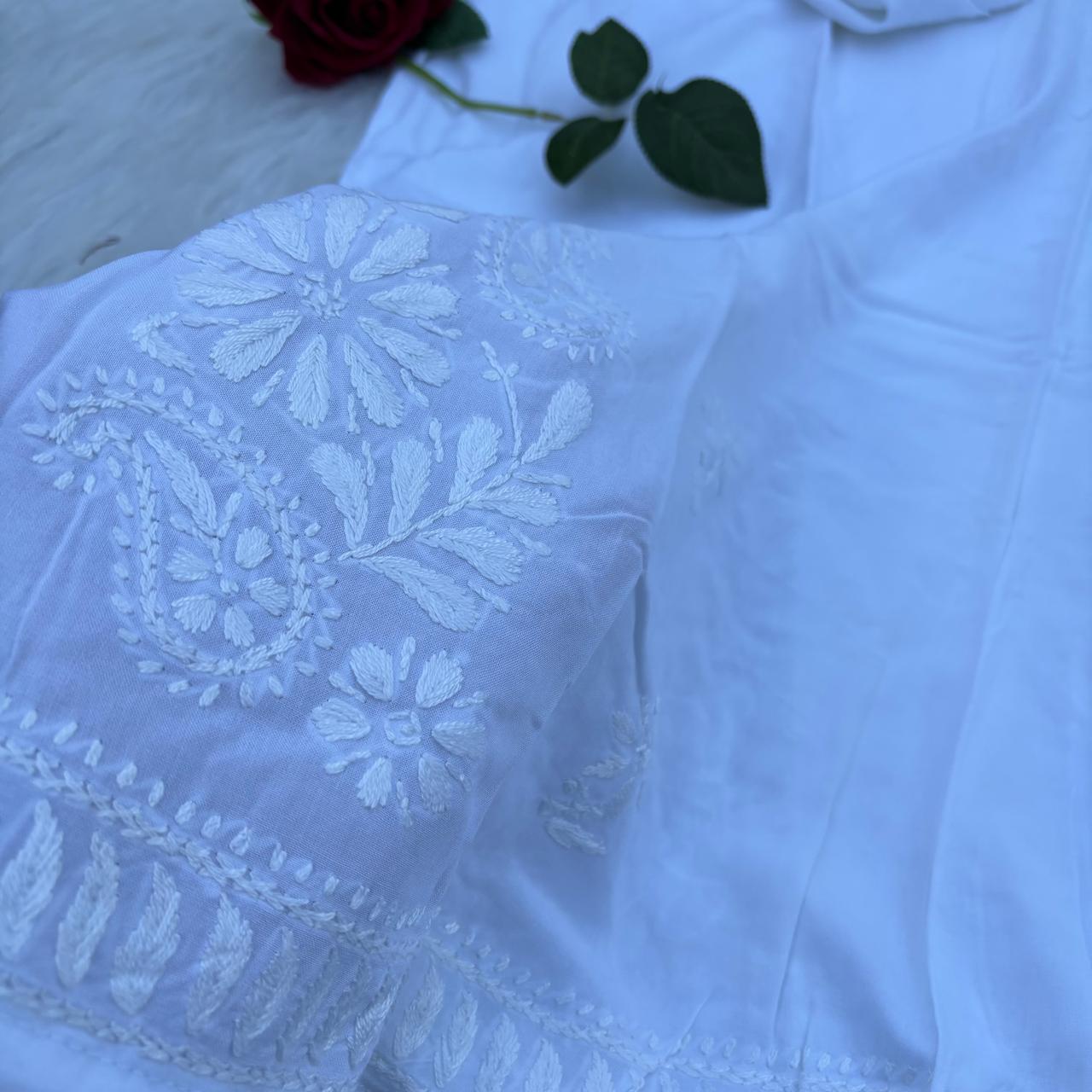 Maheen Soft Rayon Chikankari Plazo - White Color