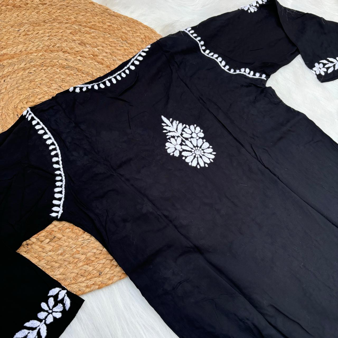 Avneet Kaur Inspired Modal Chikankari Kurti - Black colour - Chikankaar