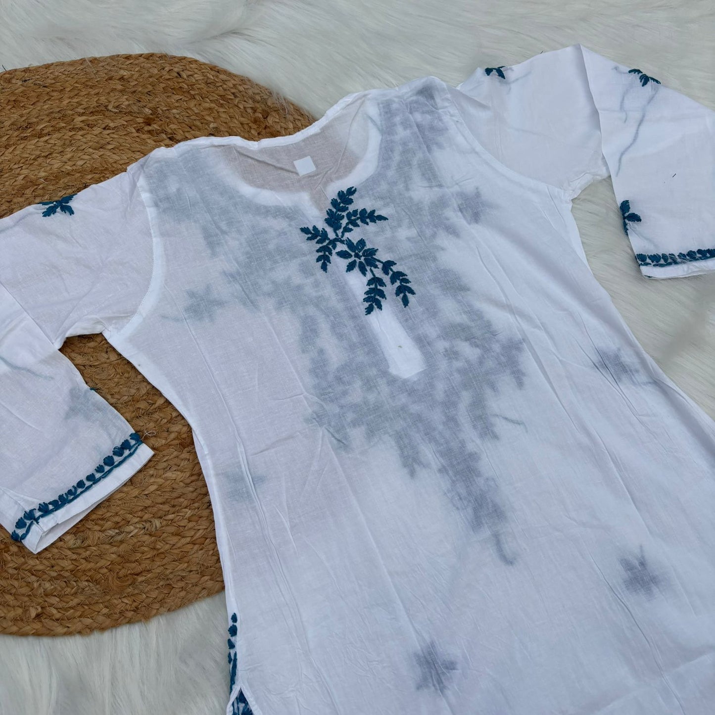 Shraddha Kapoor inspired Pure Cotton Chikankari Kurti - Sky Blue Colour - Chikankaar