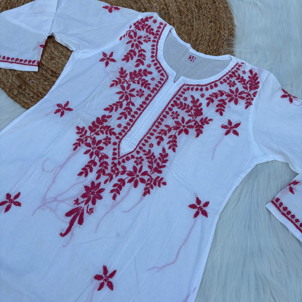 Shraddha Kapoor inspired Pure Cotton Chikankari Kurti - Pink Colour - Chikankaar