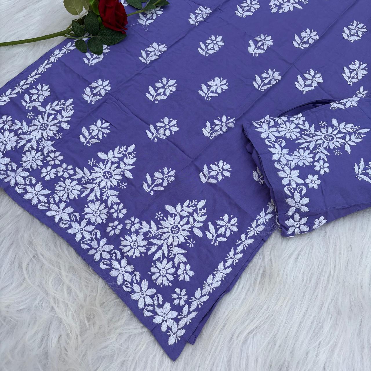 Maya Rayon Chikankari Kurti Plazo Set - Purple Colour
