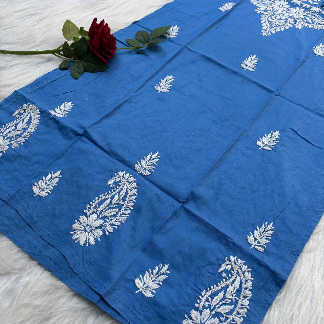 Sabeena Pure Cotton Chikankari Kurti Blue Colour