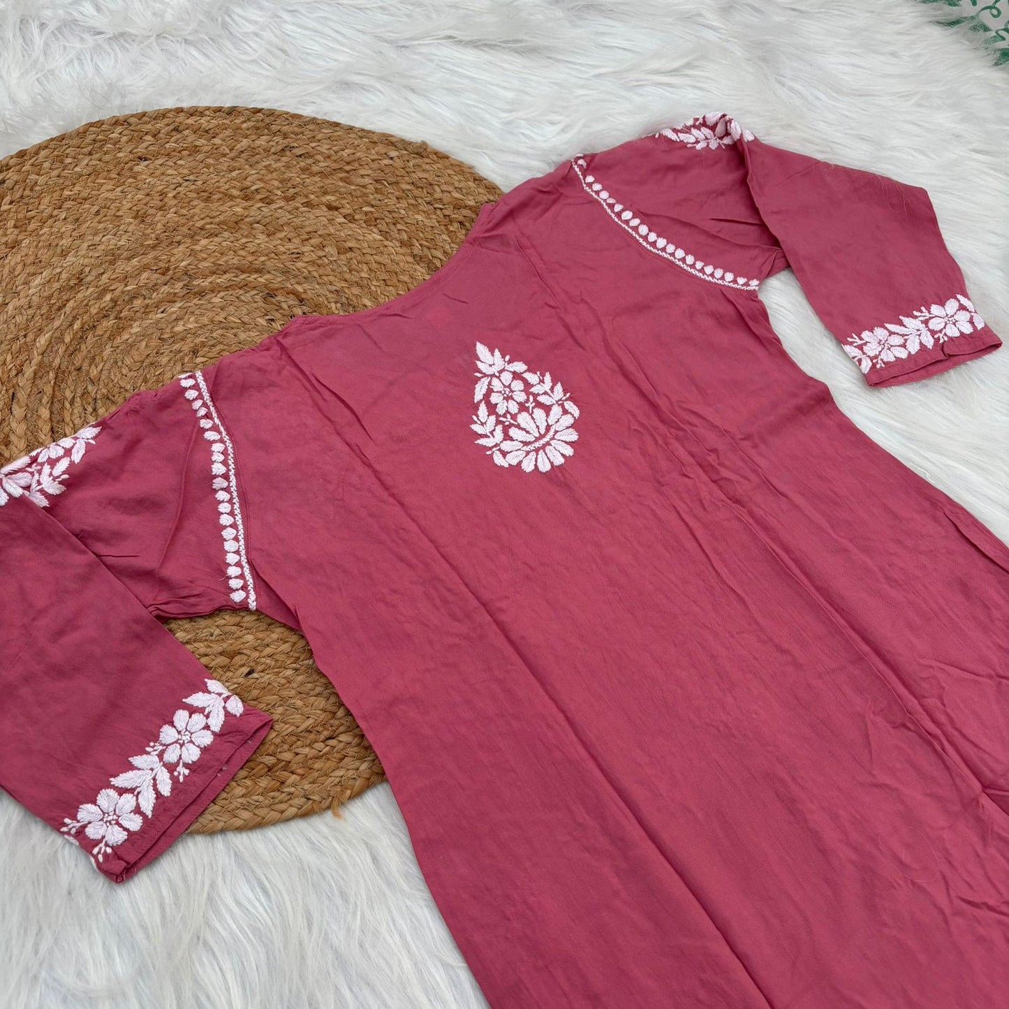 Maysa Soft Rayon Chikankari Kurti - Gazri Colour