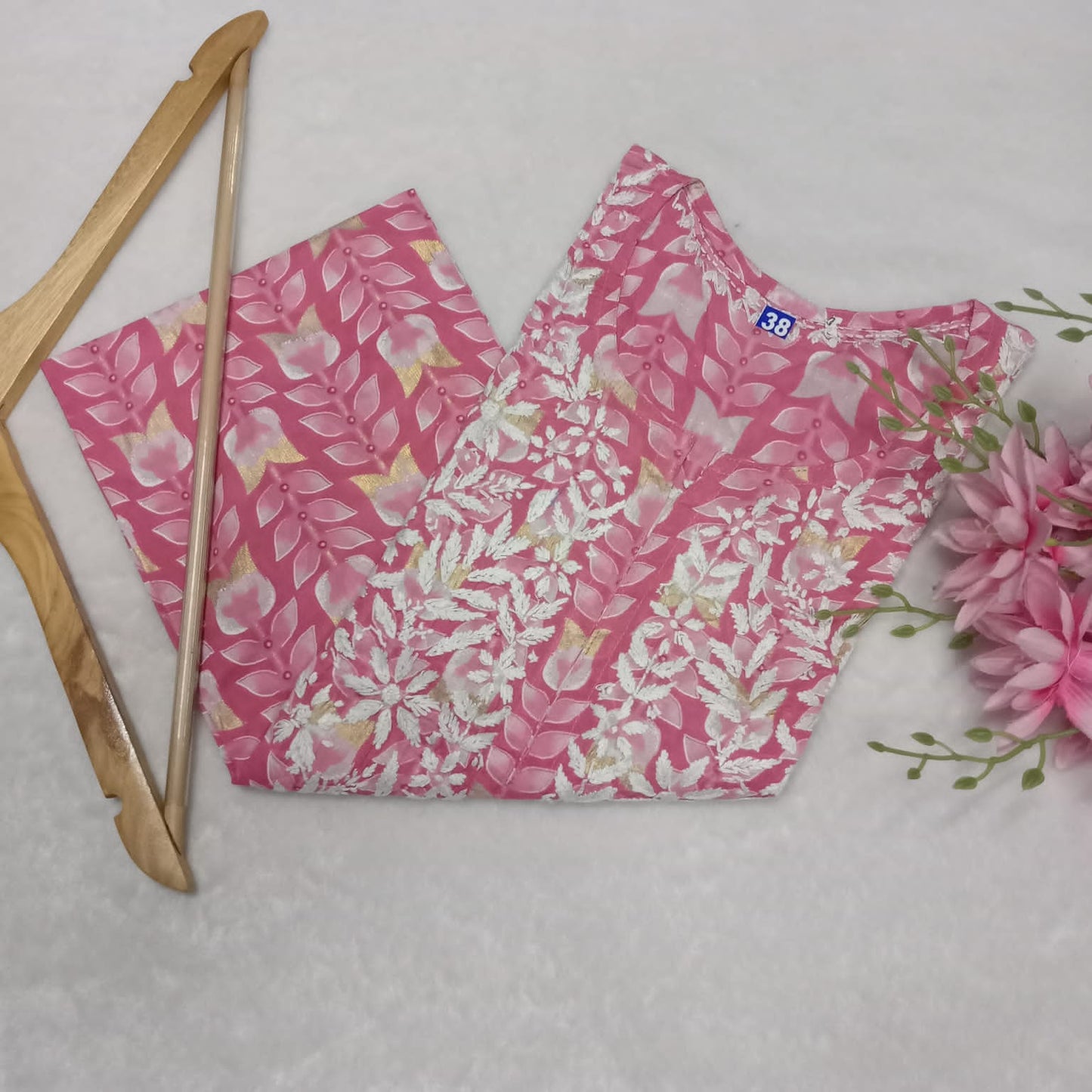 Pure Mulmul Chikankari Handwork Kurti - Pink Colour - Chikankaar