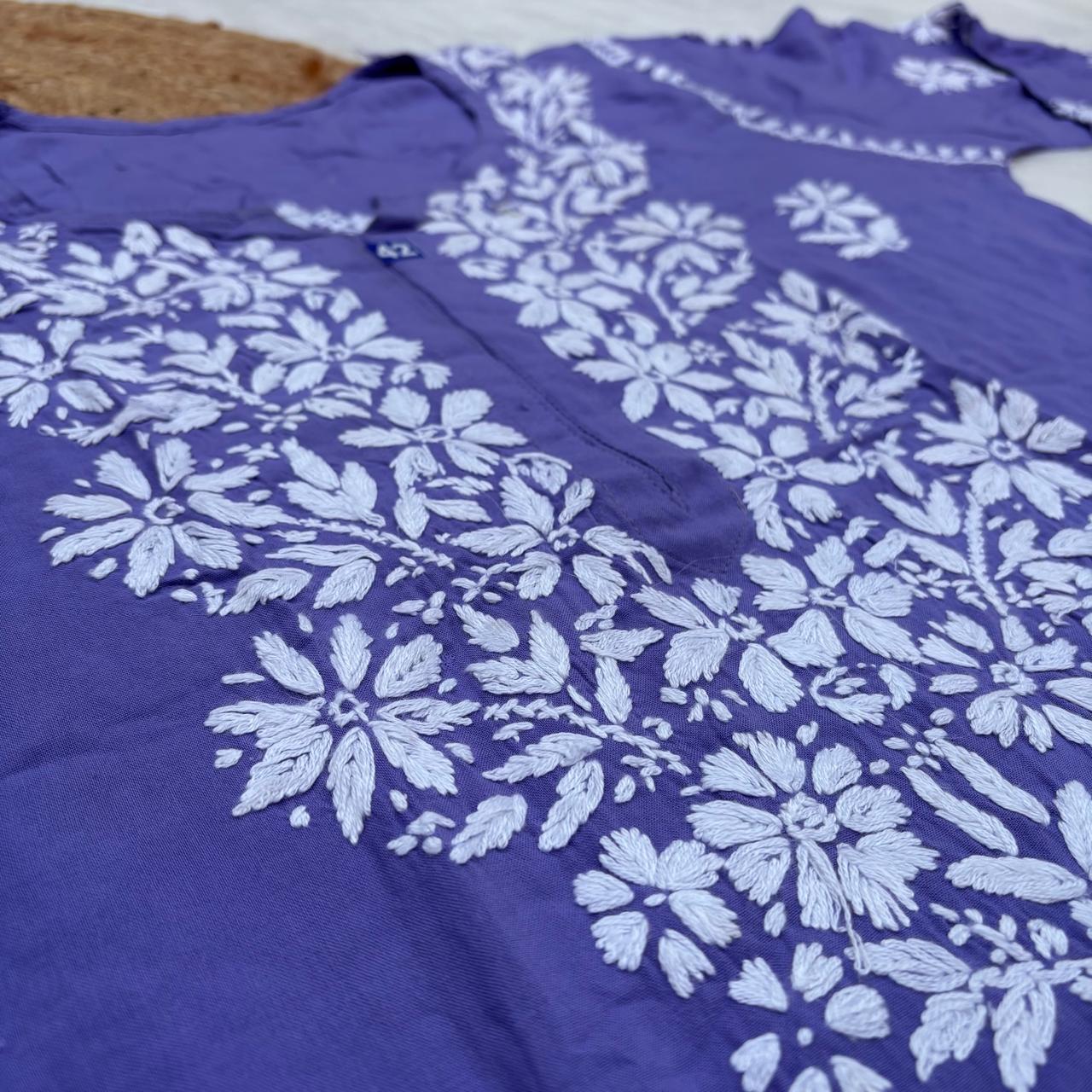 Maya Rayon Chikankari Kurti Plazo Set - Purple Colour
