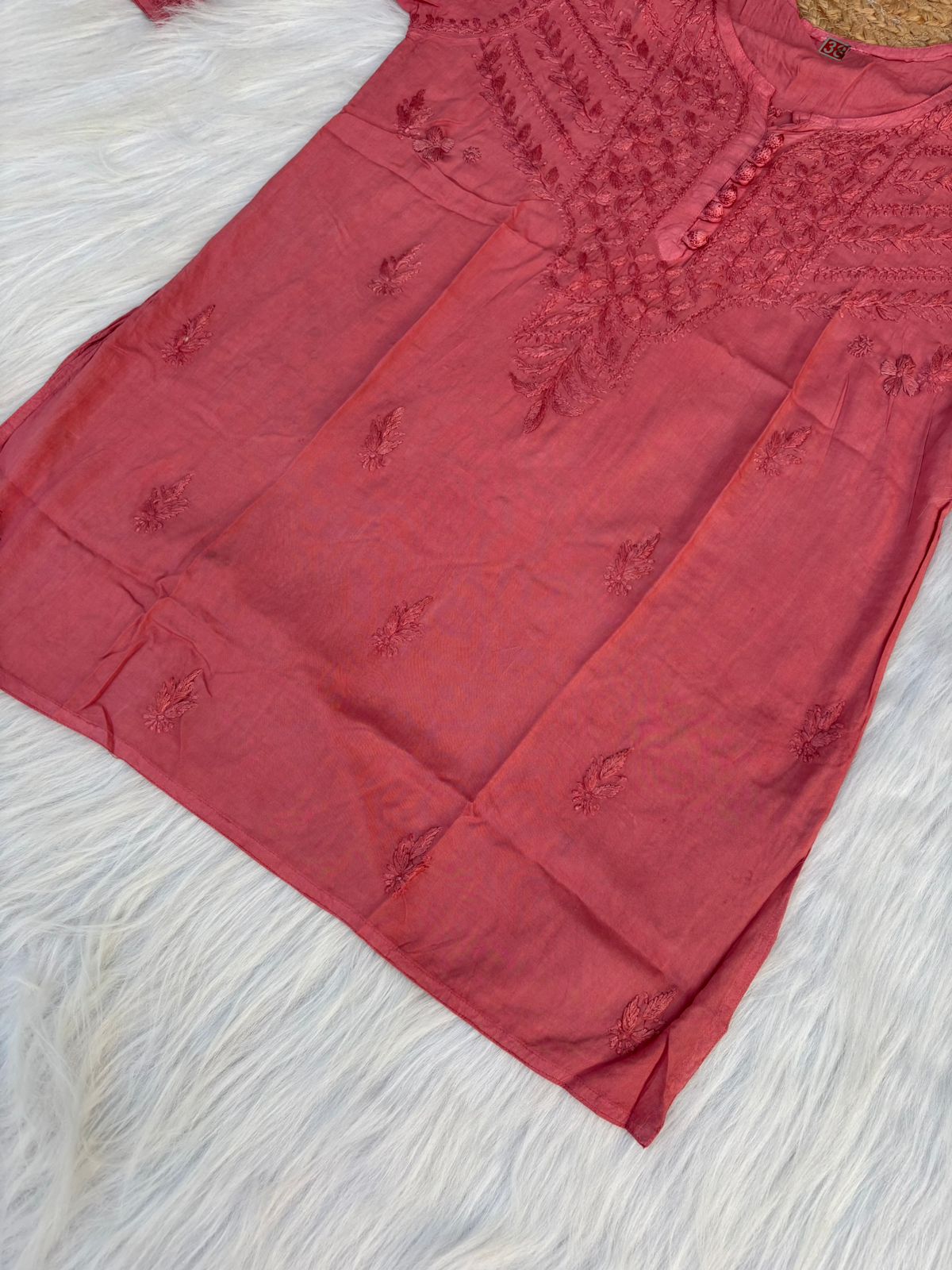 Zimal Dyeable Soft Rayon Chikankari Short Kurti - Gazri Colour