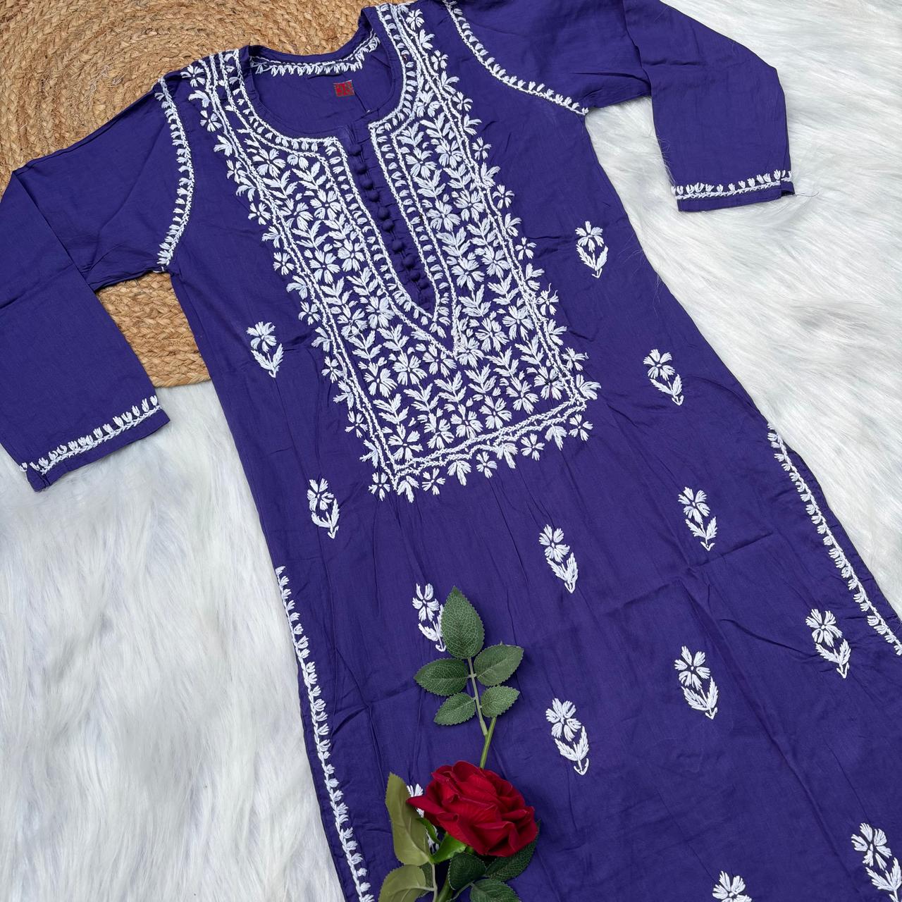 Shanaya Pure Cotton Chikankari Kurti Purple Colour