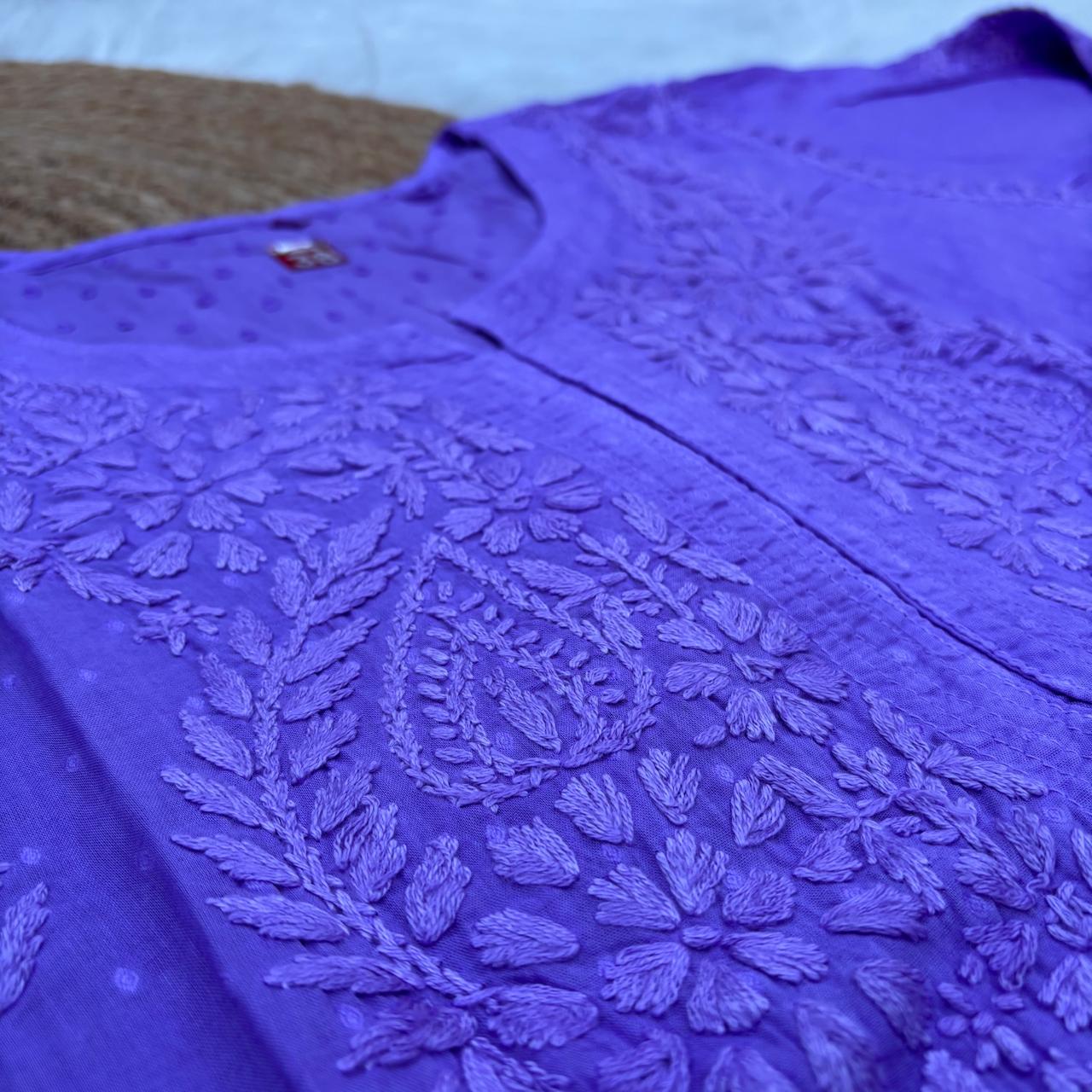 Tamanna Ombre Shaded Dobby Cotton Chikankari Kurti - Purple Colour