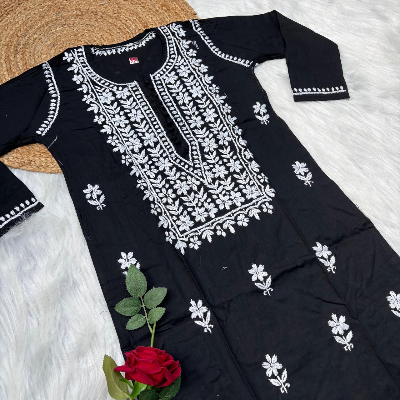Shanaya Pure Cotton Chikankari Kurti Black Colour