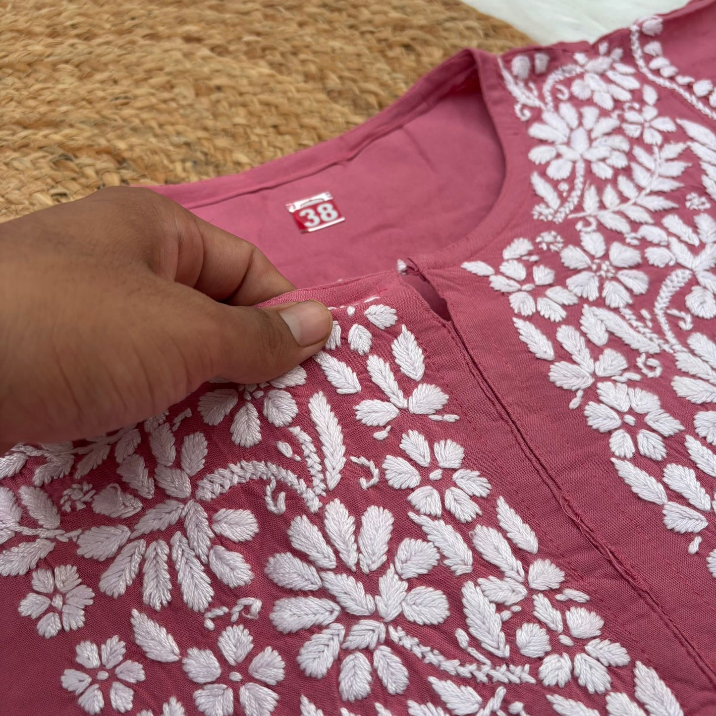 Maysa Soft Rayon Chikankari Kurti - Gazri Colour