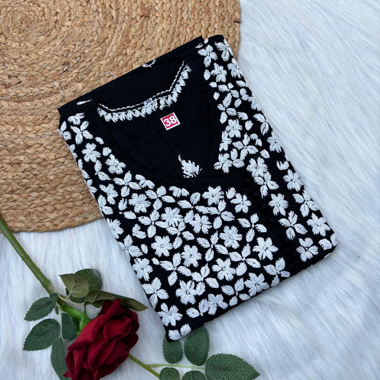 Sabeena Pure Cotton Chikankari Kurti Black Colour