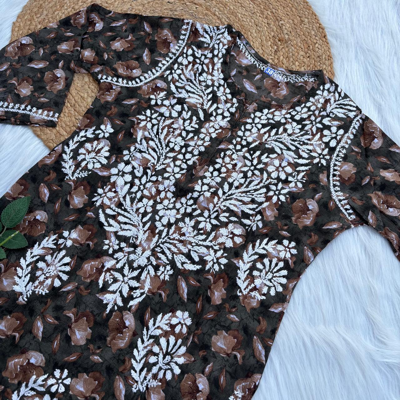 Sana Pure Mulmul Chikankari Handwork Kurti - Dark Green Colour