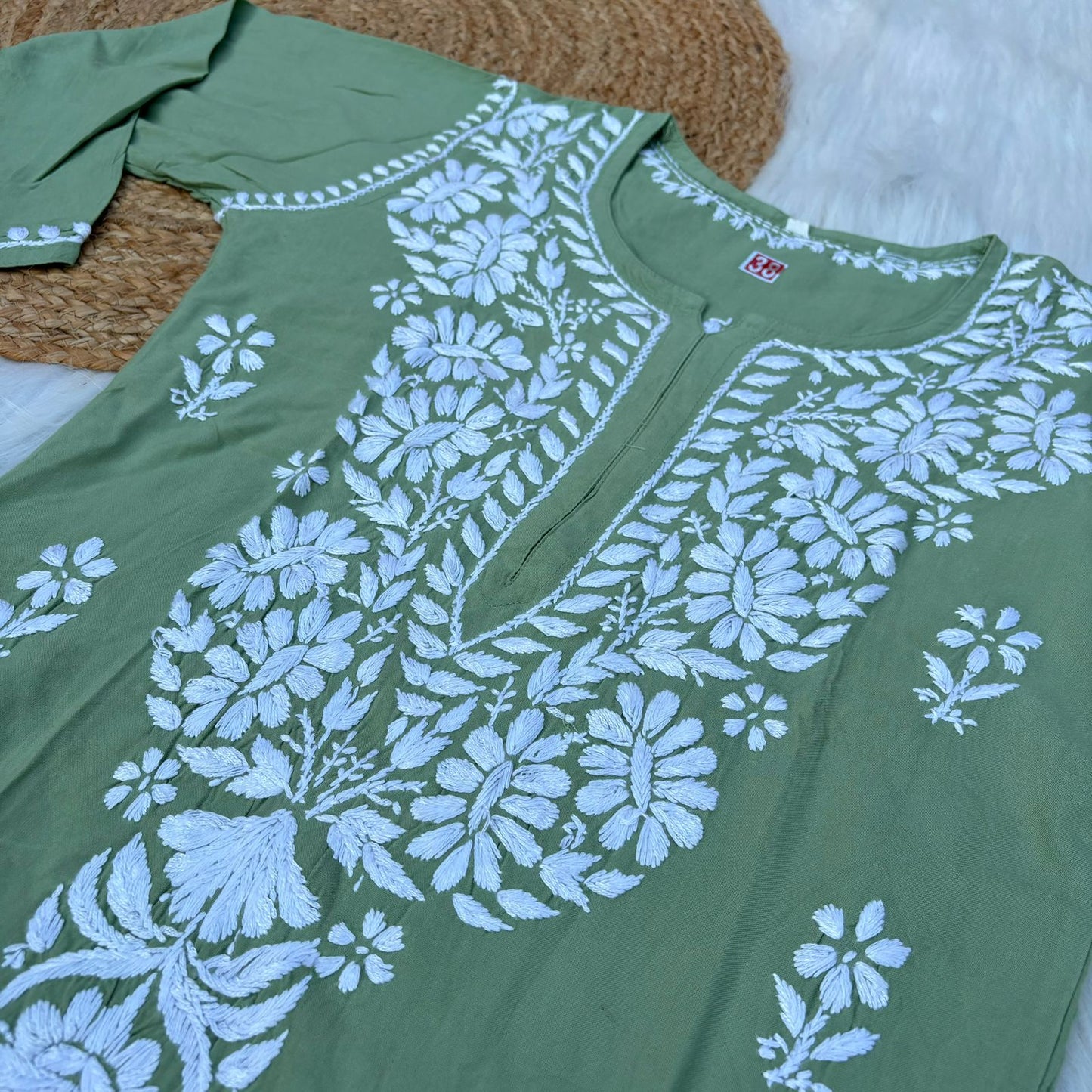 Hiba Soft Rayon Chikankari Kurti - Pista Colour - Chikankaar