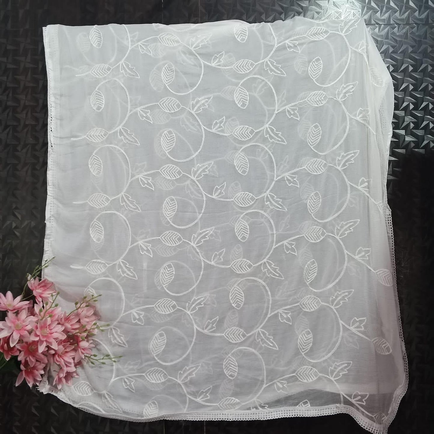 CHIFFON CHIKANKARI DYEABLE DUPATTA - Chikankaar