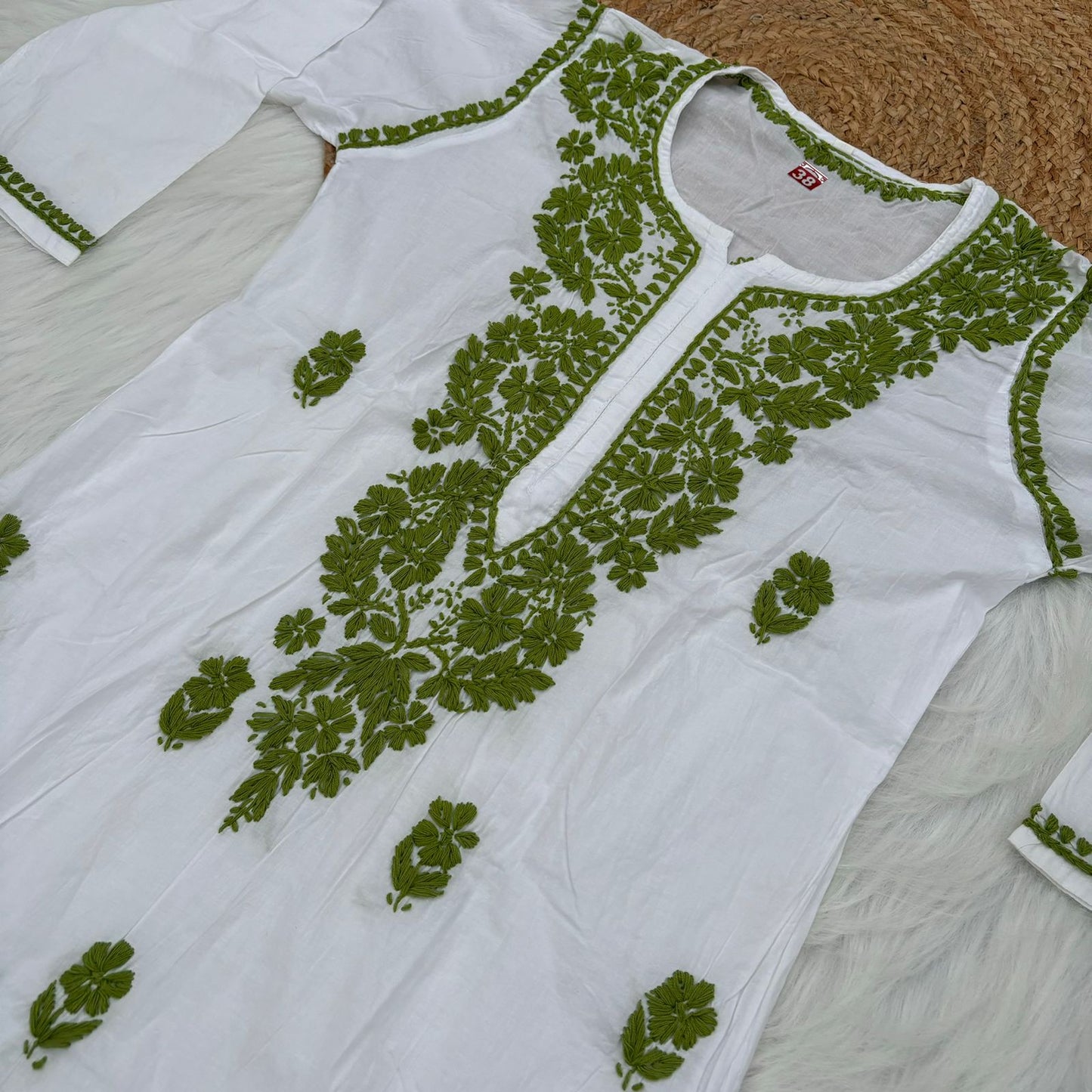 Shraddha Kapoor inspired Pure Cotton Chikankari Kurti - Green Colour - Chikankaar