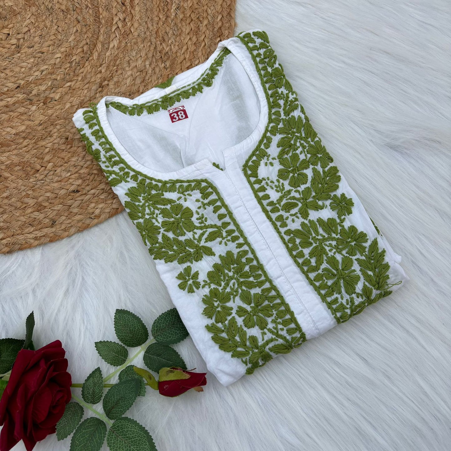 Shraddha Kapoor inspired Pure Cotton Chikankari Kurti - Green Colour - Chikankaar