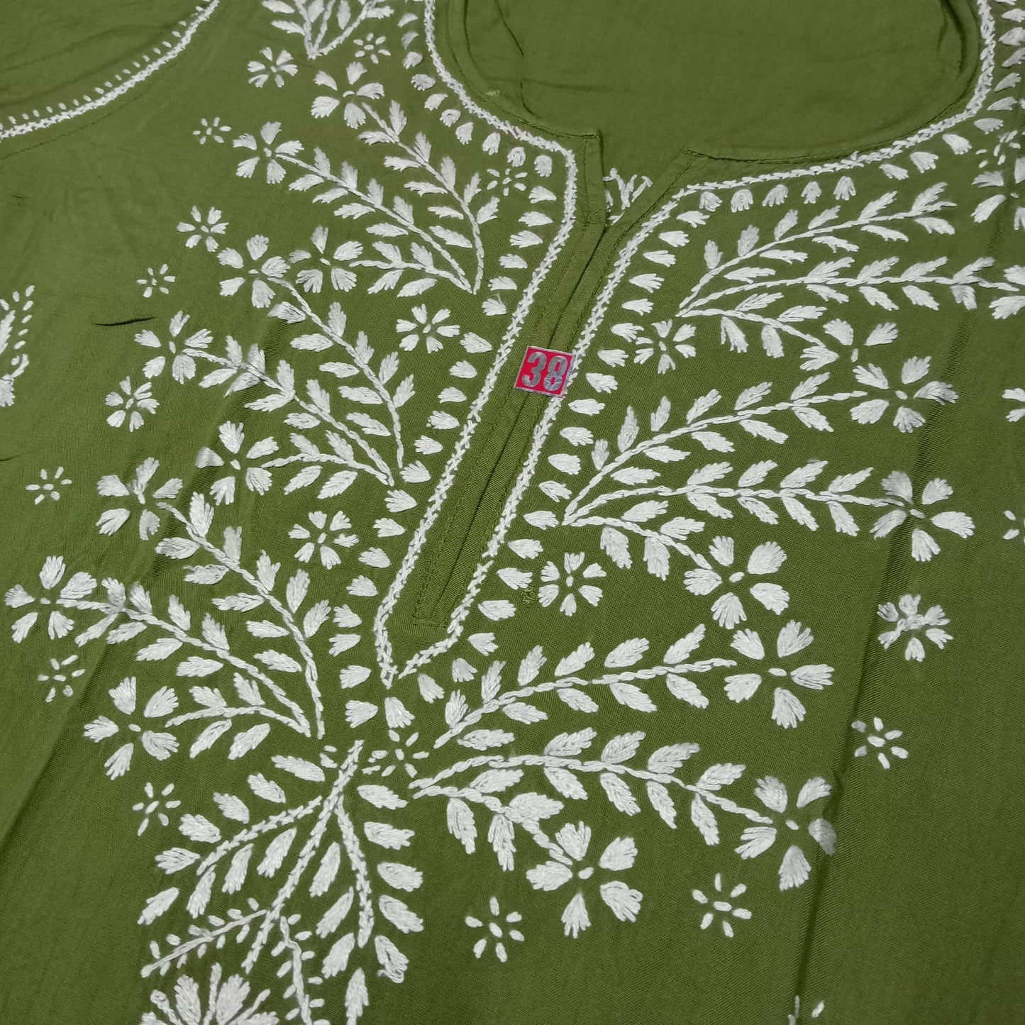 Soft Rayon Chikankari Ghaspatti Work Kurti Dark Green -Colour - Chikankaar